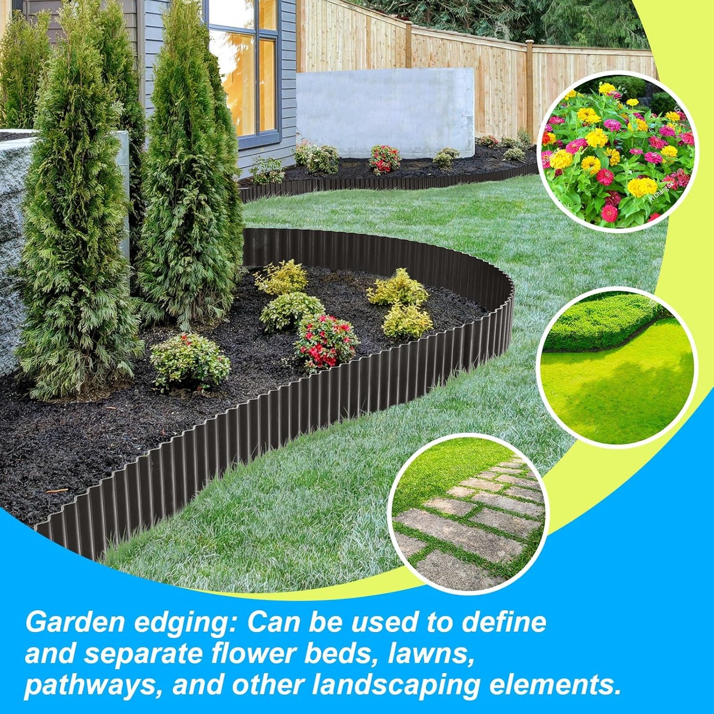 LAVEVE Corrugated Metal Garden Edging 6" x 20Ft, Landscape Edging Border for Lawn, Flower Bed, Garden Fence, Paver Edging (Black)