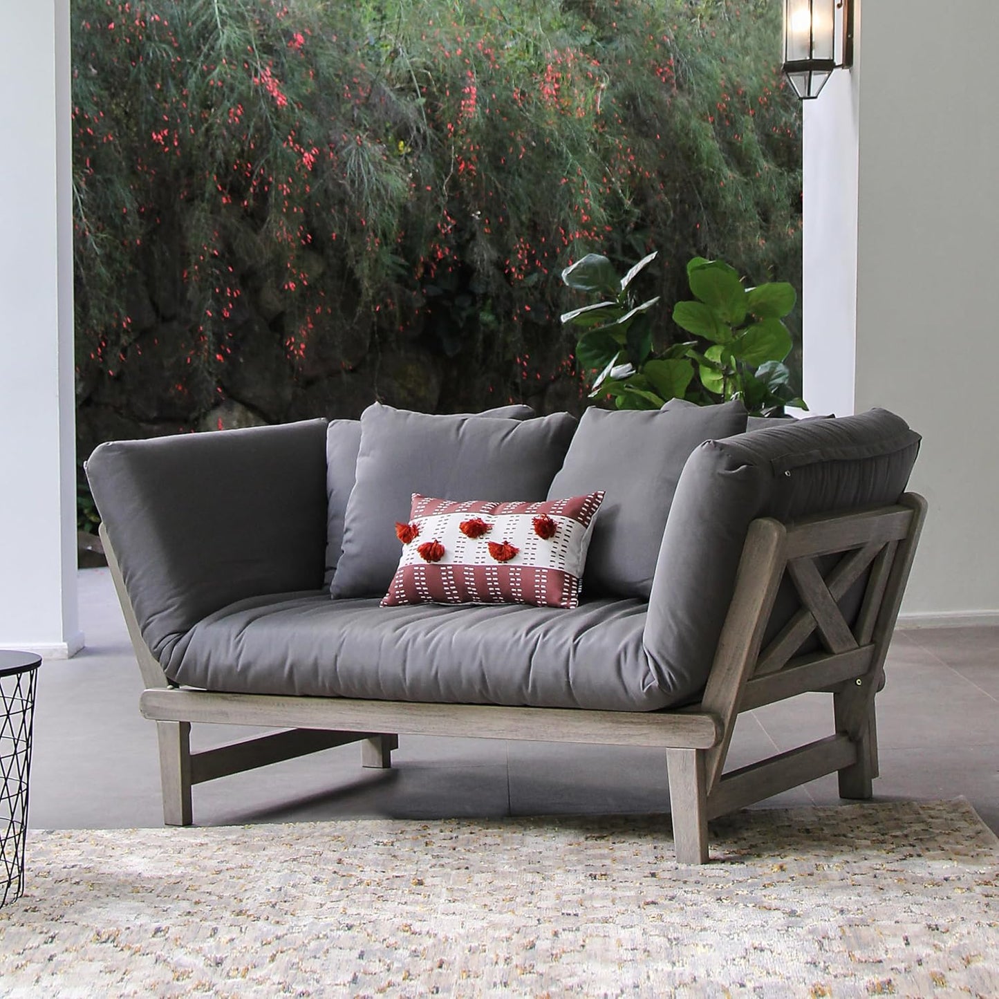 Cambridge Casual West Lake Mahogany Outdoor Convertible Sofa Daybed, Weathered Gray/Gray Cushion