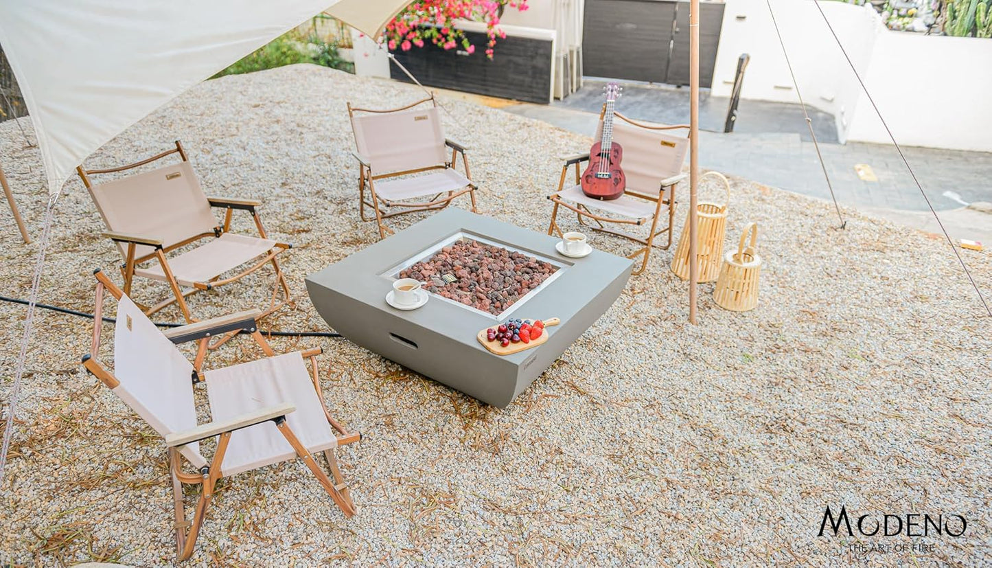 AMS Fireplace | Modeno Westport Package | Light Gray Natural Gas Fire Pit Table for Outside Patio Bundle with Wind Guard, and SS Burner Lid | Free Ice Bucket & Rubber Mat