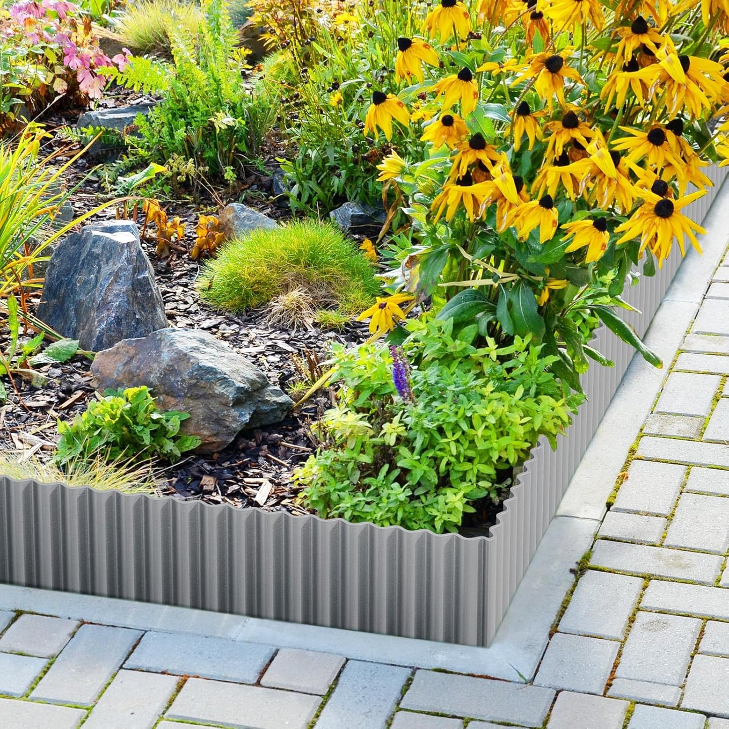 LAVEVE Corrugated Metal Garden Edging 12" x 20Ft, Landscape Edging Border for Lawn, Flower Bed, Garden Fence, Paver Edging (Light Gray)
