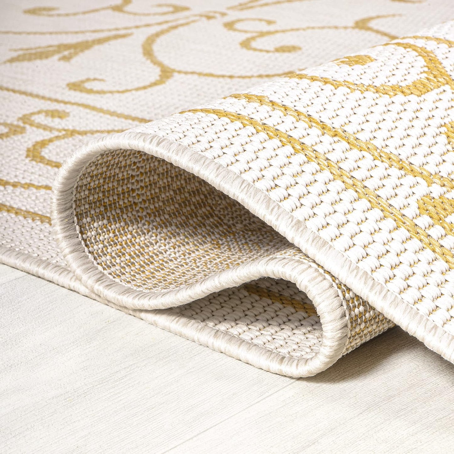 JONATHAN Y SMB106M-8 Charleston Vintage Filigree Textured Weave Indoor Outdoor Area Rug, Classic Traditional Easy-Cleaning,Bedroom,Kitchen,Backyard,Patio,Non Shedding, 8 X 10, Cream/Yellow