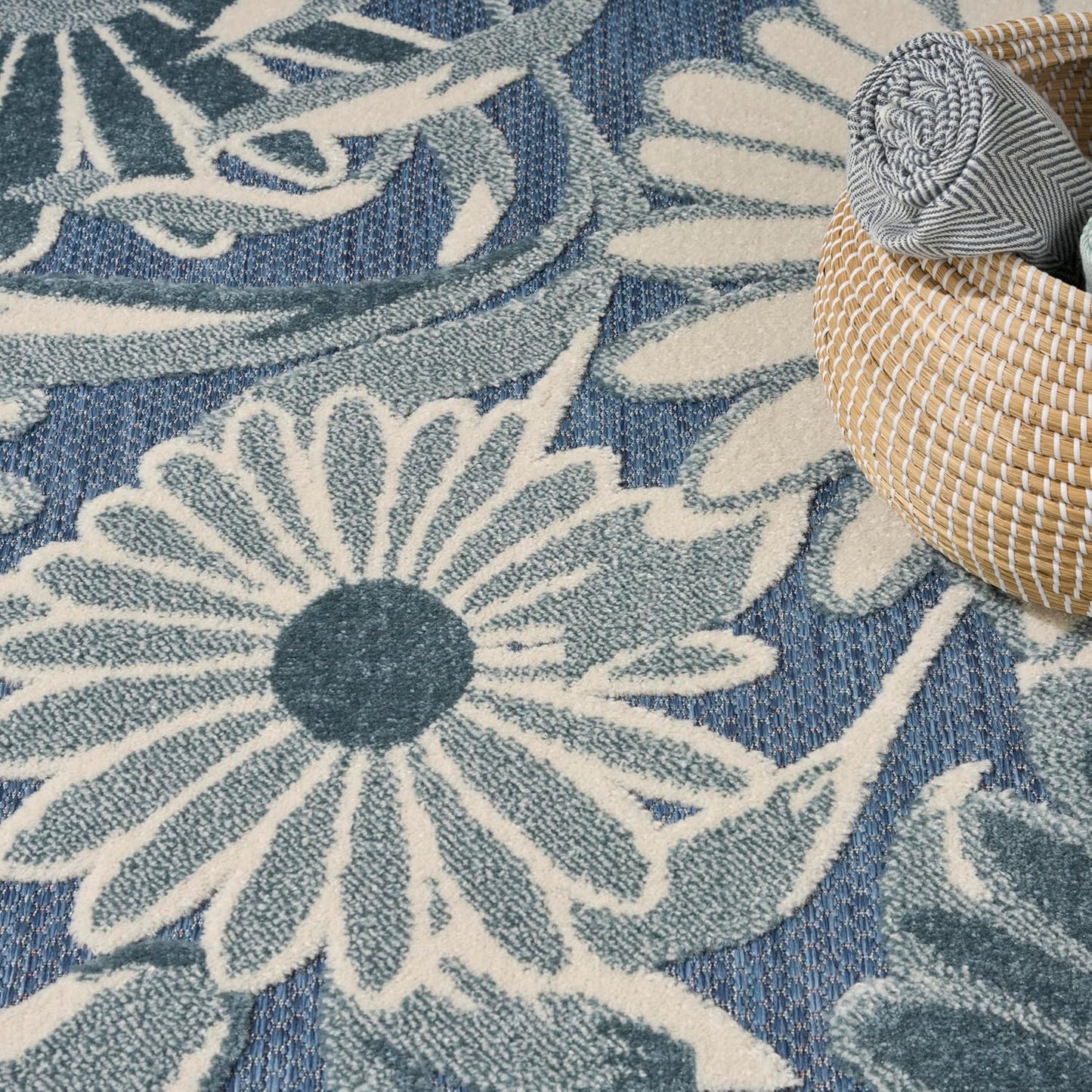 Nourison Aloha Blue 3'6" x 5'6" Area Rug - Easy Clean, Non Shedding, Bed Room, Living Room, Dining Room, Kitchen (4' x 6')