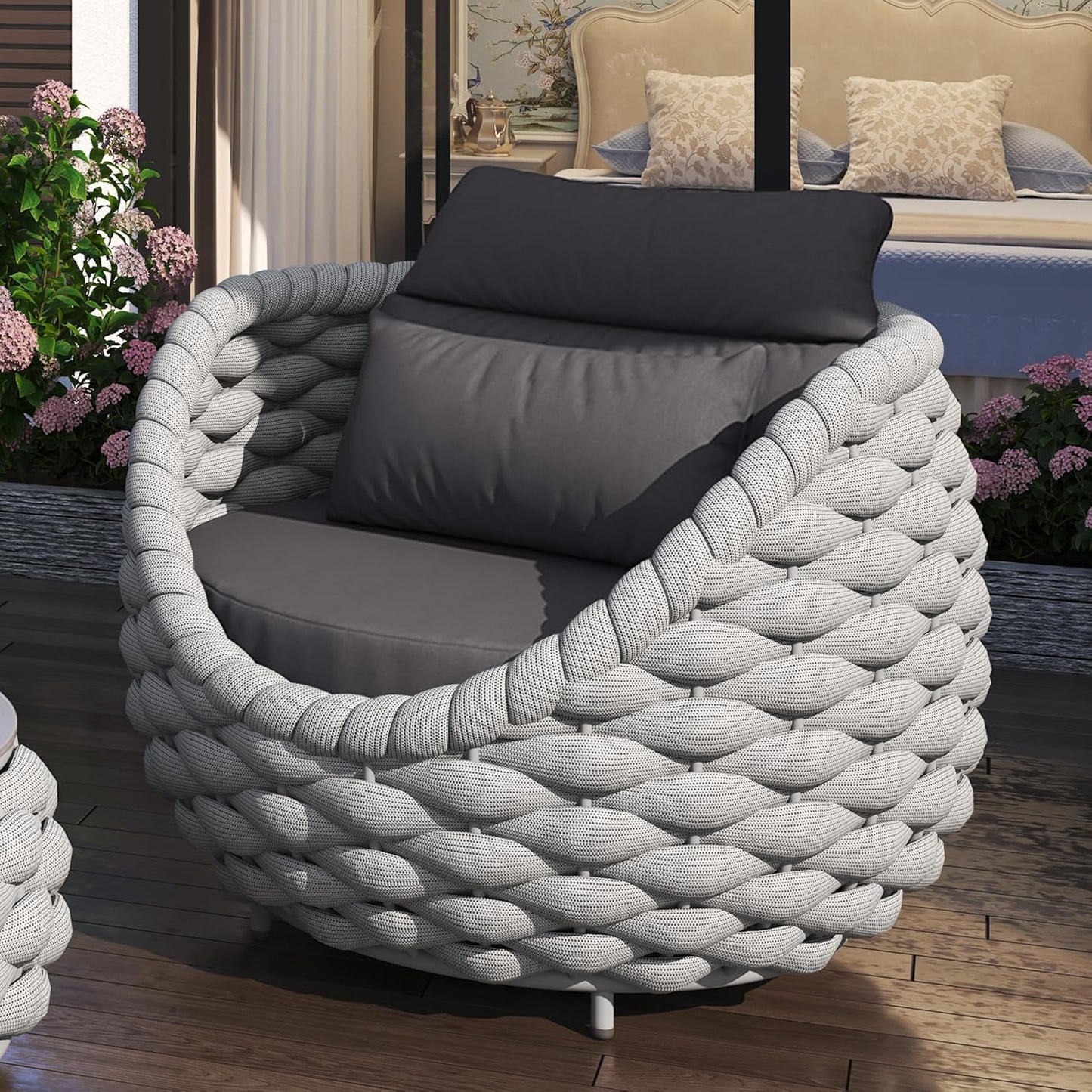 TWT 4 Pieces Patio Sofas All-Weather Rope Balcony Furniture with Dark Grey Cushions & Pillows, Patio Couch Outdoor Patio Furniture Set for Indoor, Balcony, Backyard, Poolside, Grey