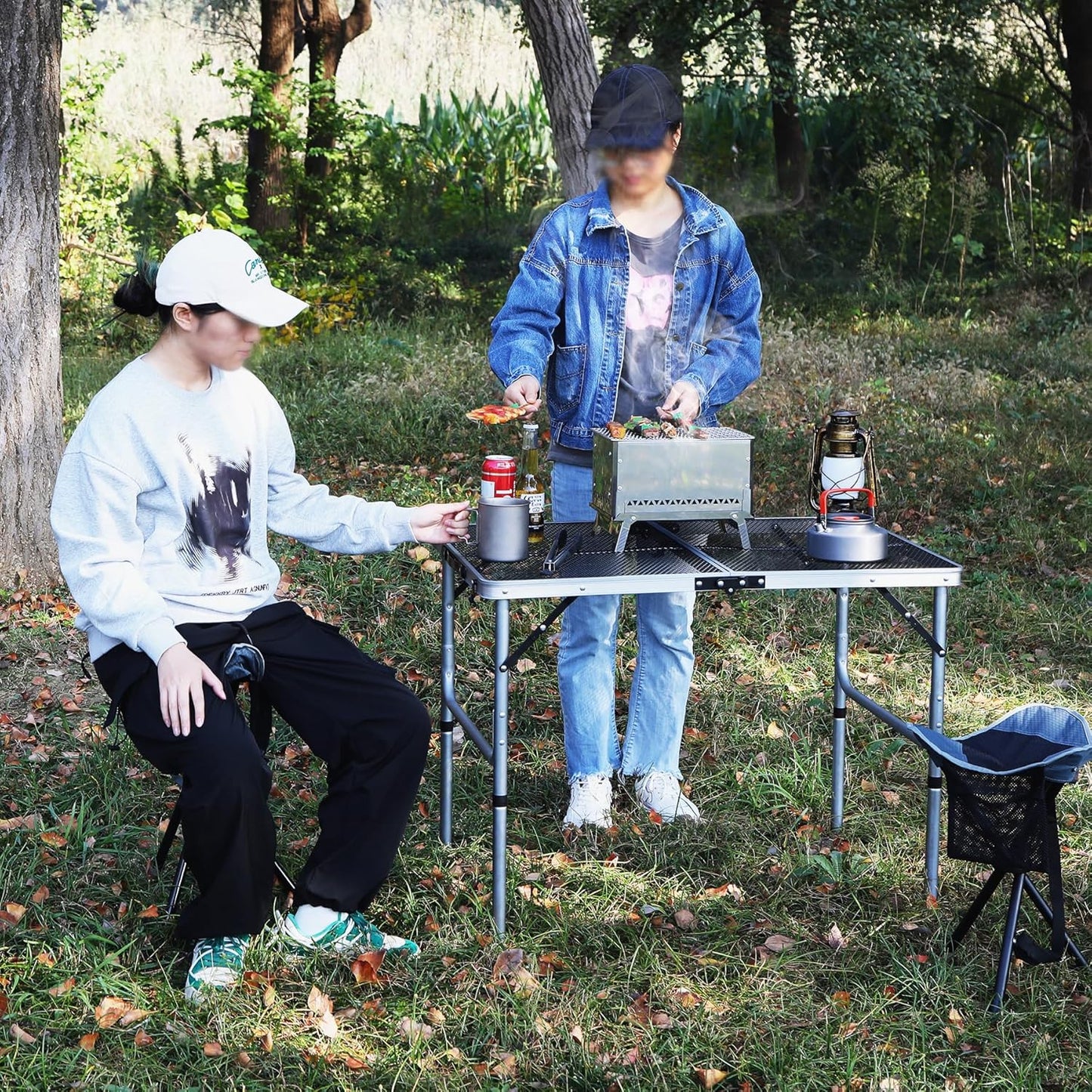 REDCAMP 36x24 Folding Grill Table for Outside, Lightweight Portable Metal Aluminum Outdoor Grill Table with Adjustable Height Legs, Great for Camping Picnic Cooking BBQ, Silver 3ft