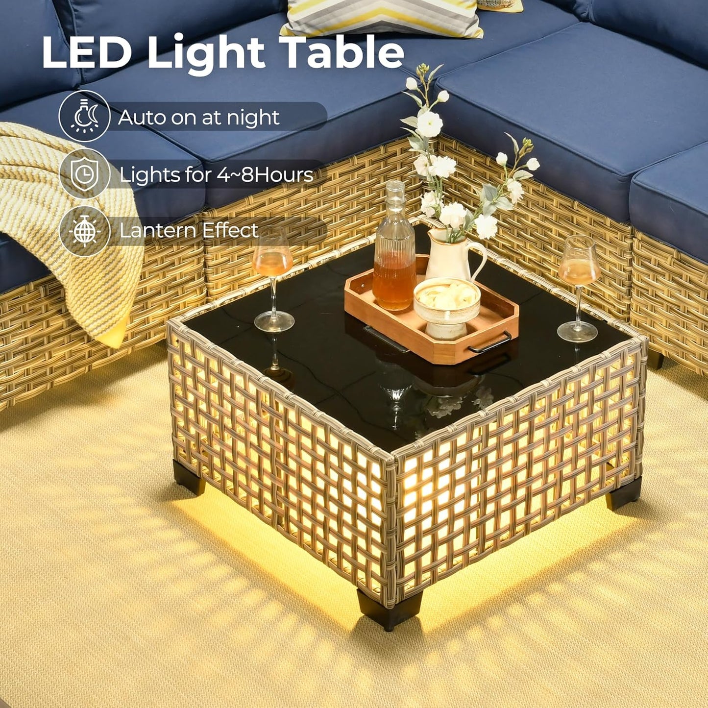 HOOOWOOO Outdoor Sectional Patio Furniture Set,9 Pieces Wicker Conversation Sets L Shaped Couch,Extra Deep Out Door Sofa Outside Furniture with Swivel Chairs,Navy Blue