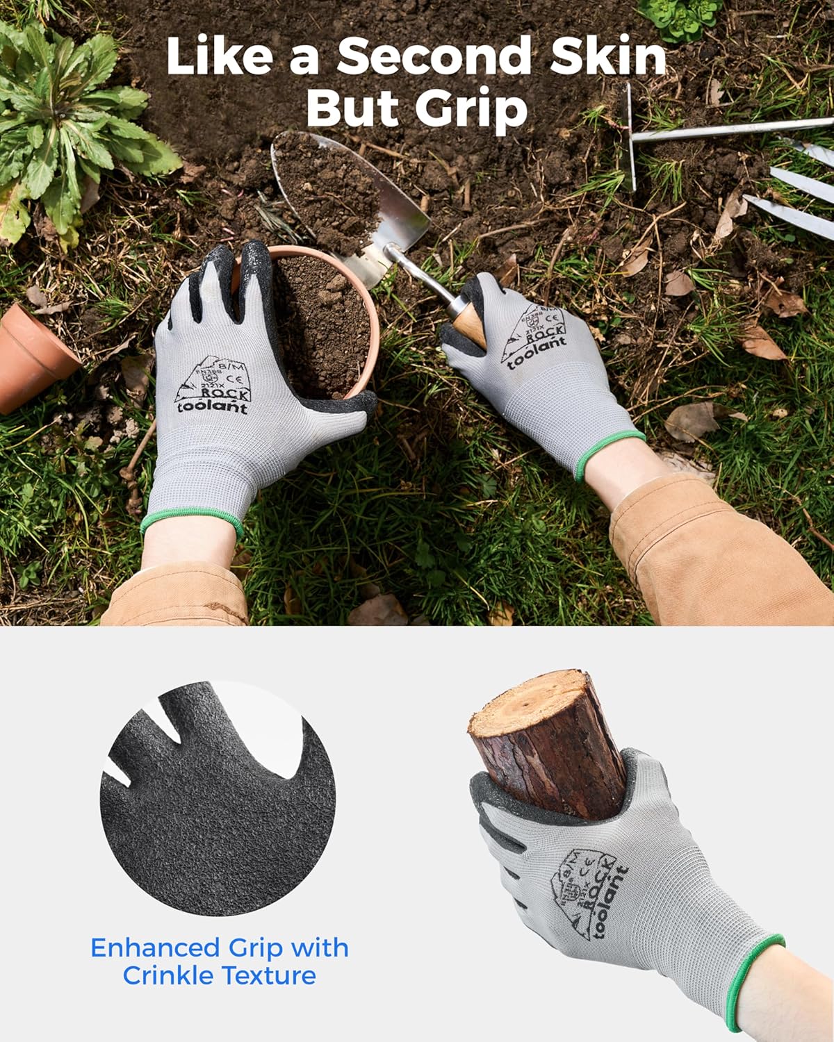 toolant Crinkle Latex Work Gloves Bulk, Rubber Coated Safety Work Gloves for Men and Women, 12 Pairs for Construction, Gardening, Warehouse (Black, XXL)