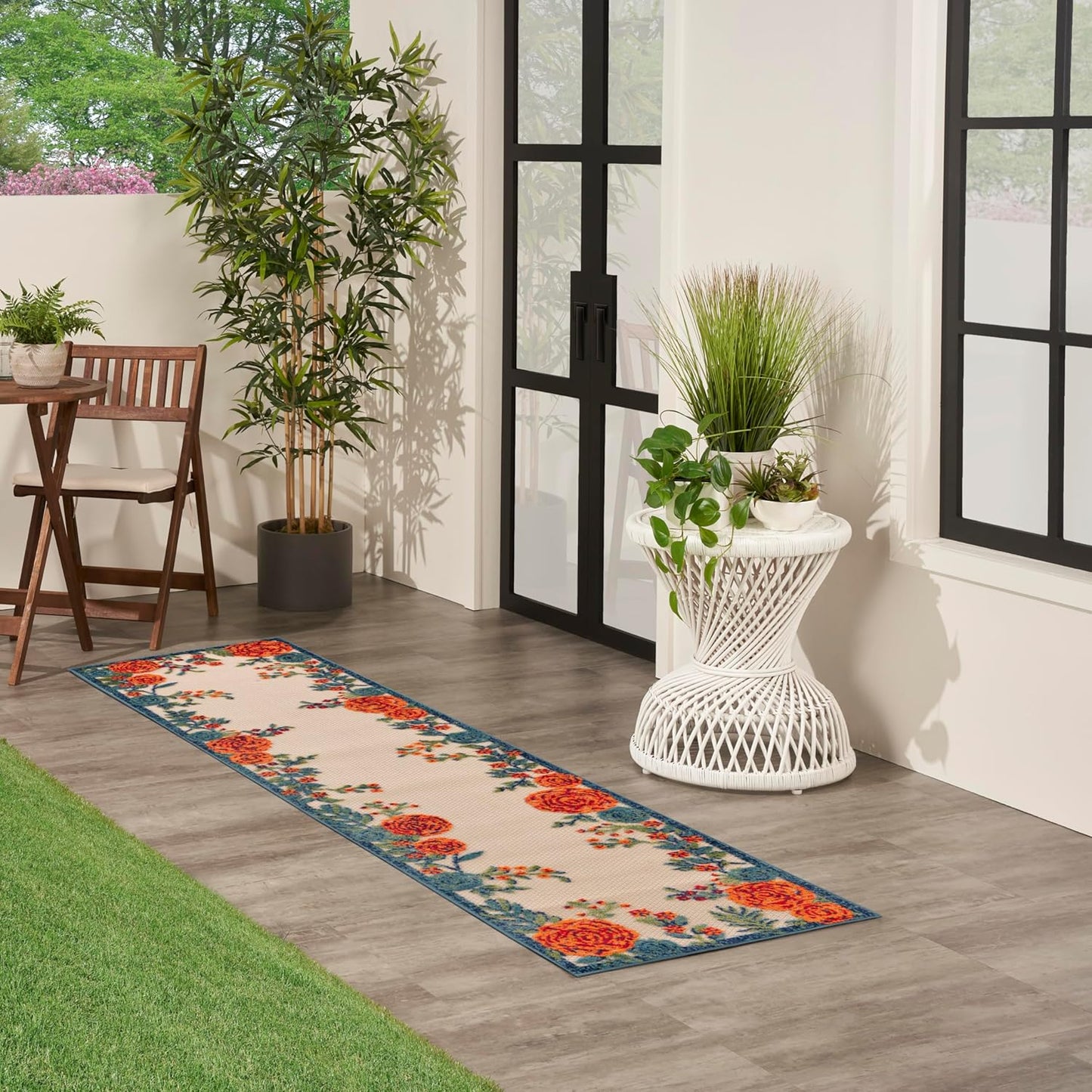 Nourison Home Aloha Indoor/Outdoor Ivory Multicolor 2' x 6' Area -rug, Easy--cleaning, Non Shedding, Bed Room, Living Room, Dining Room, Backyard, Deck, Patio (2x6)