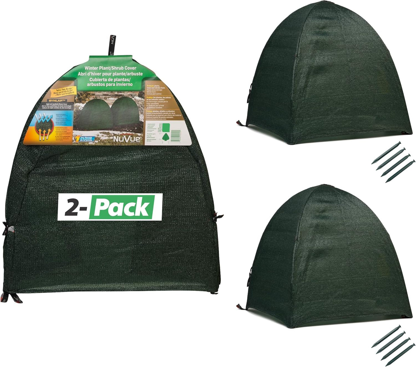 NuVue Products 22250 Winter Snow and Ice Covers for Plants, Shrubs, and Small Trees, Winter Shrub Covers for Snow and Freeze Protection, Pack of 2, Green, 22" x 22" x 22"