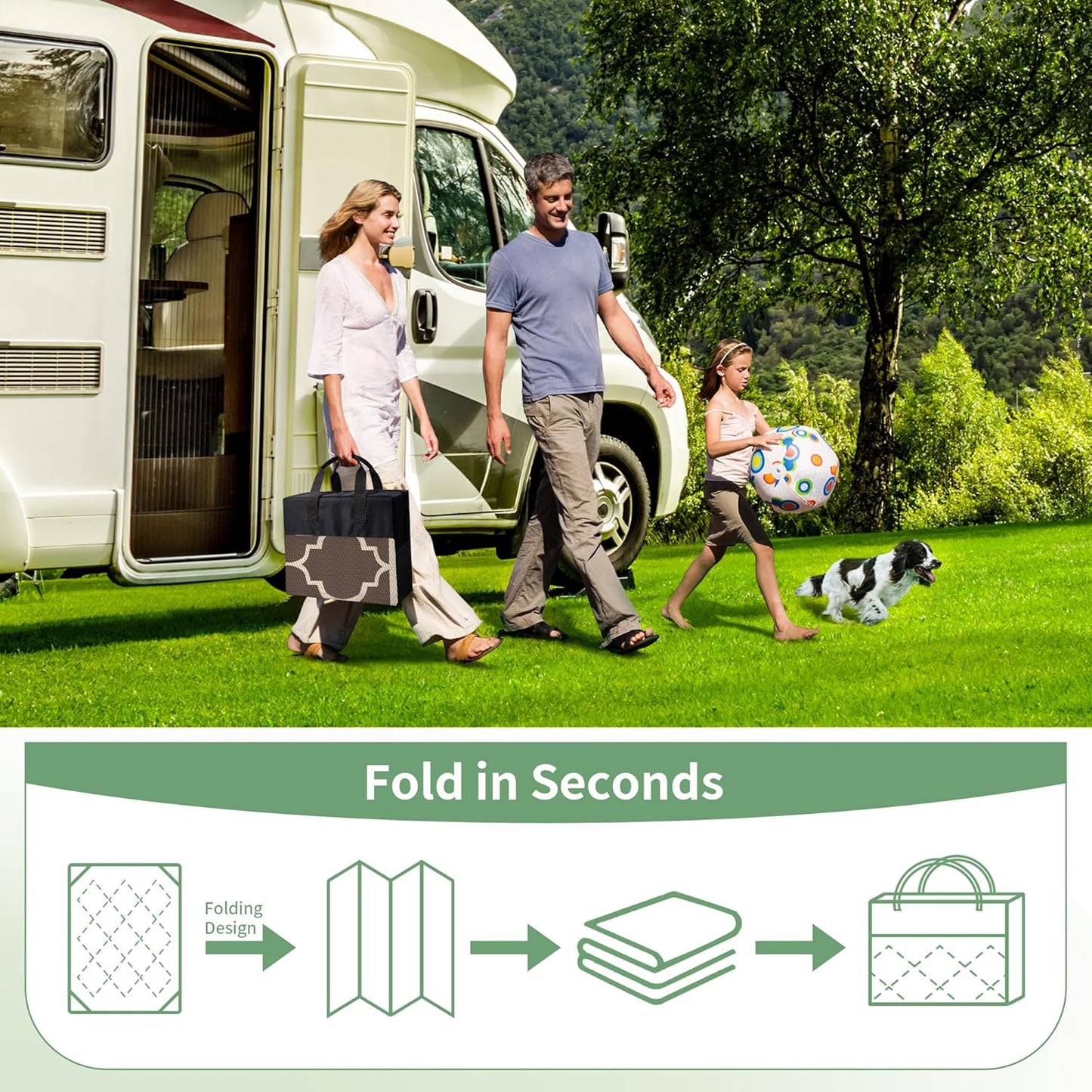 GENIMO 5' x 8' Outdoor Rug Waterproof for Patio Decor, Foldable Reversible Plastic Straw Area Rugs Mat for Camper, Outside Carpet for Rv, Deck, Porch, Picnic, Beach, Balcony, Coffee & Beige