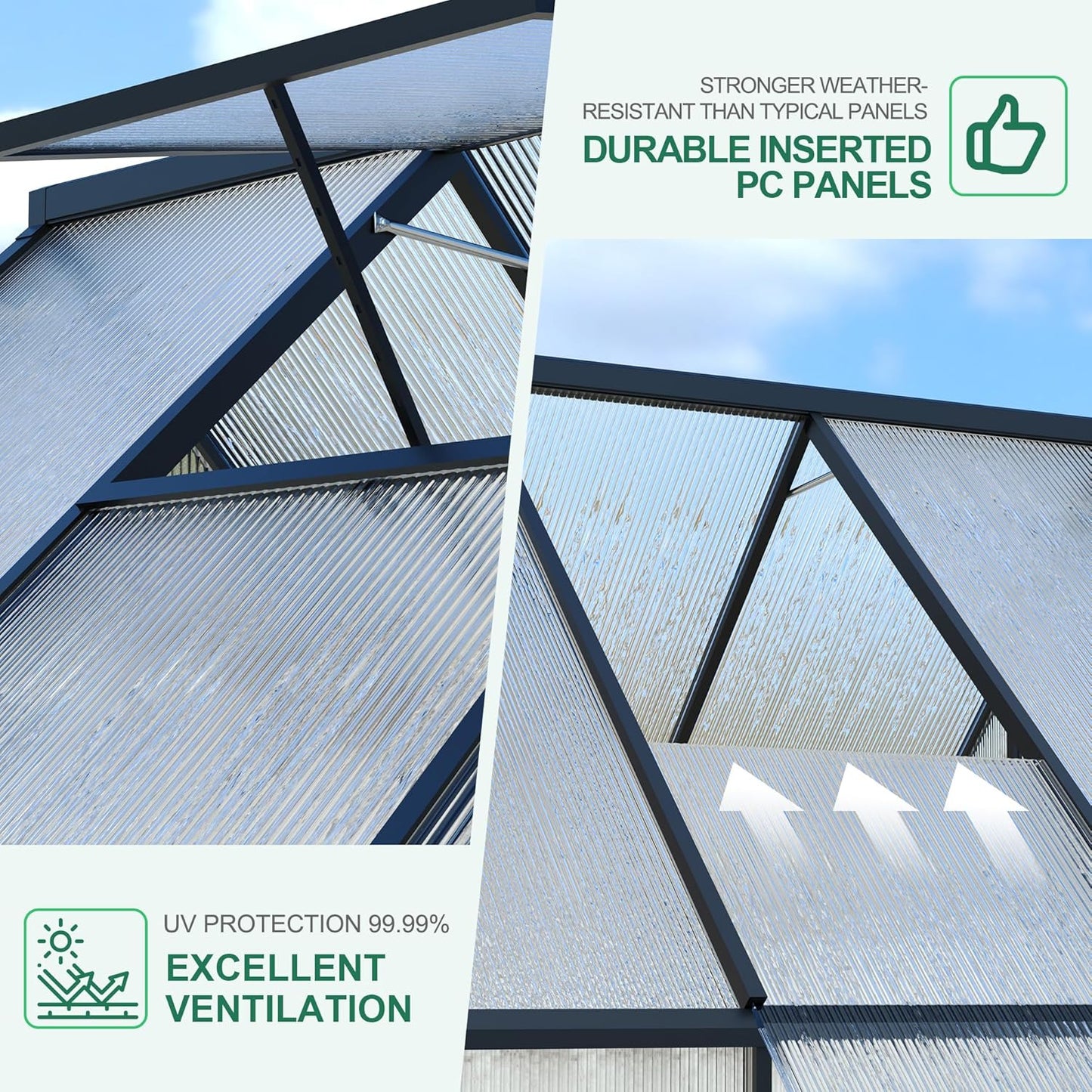 6'x9' Aluminum-Framed Polycarbonate Greenhouse, Heavy Duty Polycarbonate Greenhouse with Quick Setup Structure and Roof Vent, Large Enhanced Aluminum GreenhouseKit for Outdoors