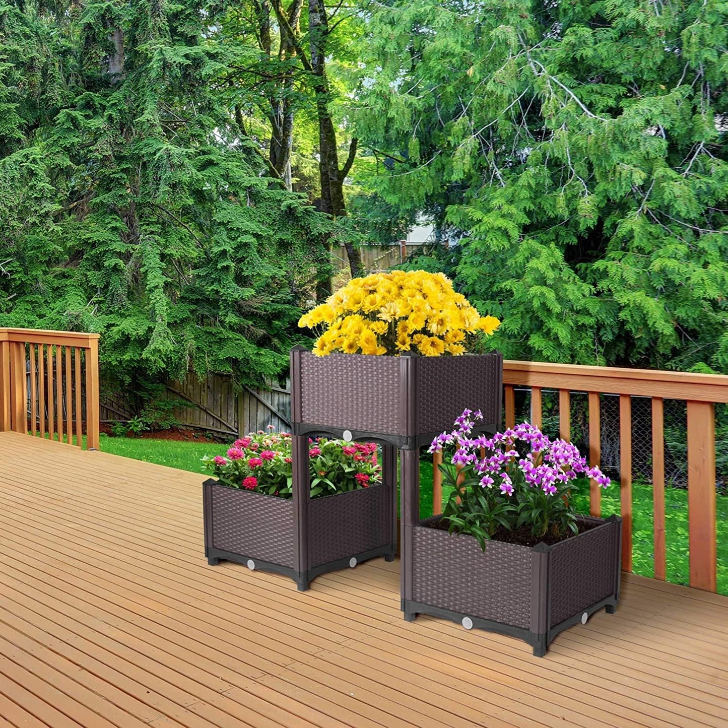 D'vine Dev Planter Raised Beds - Elevated Planter Garden Box with Drainage Plug Raised Garden Beds for Vegetable/Flower/Herb Outdoor Standing Planter Beds Gardening Kit, RGB-3
