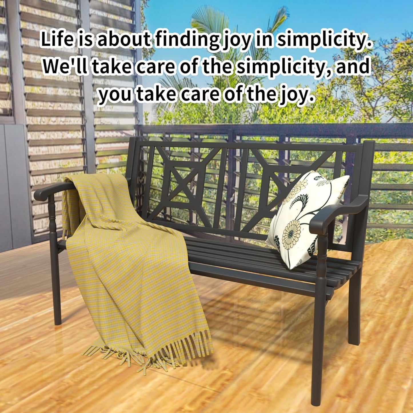 YLGJ&TIDY 50" Outdoor Bench, Metal Garden Bench, Patio Park Bench with Backrest & Armrests, Rust-Resistant, Perfect for Gardens, Parks, Porch, Lawn and Yard (BENCH05)