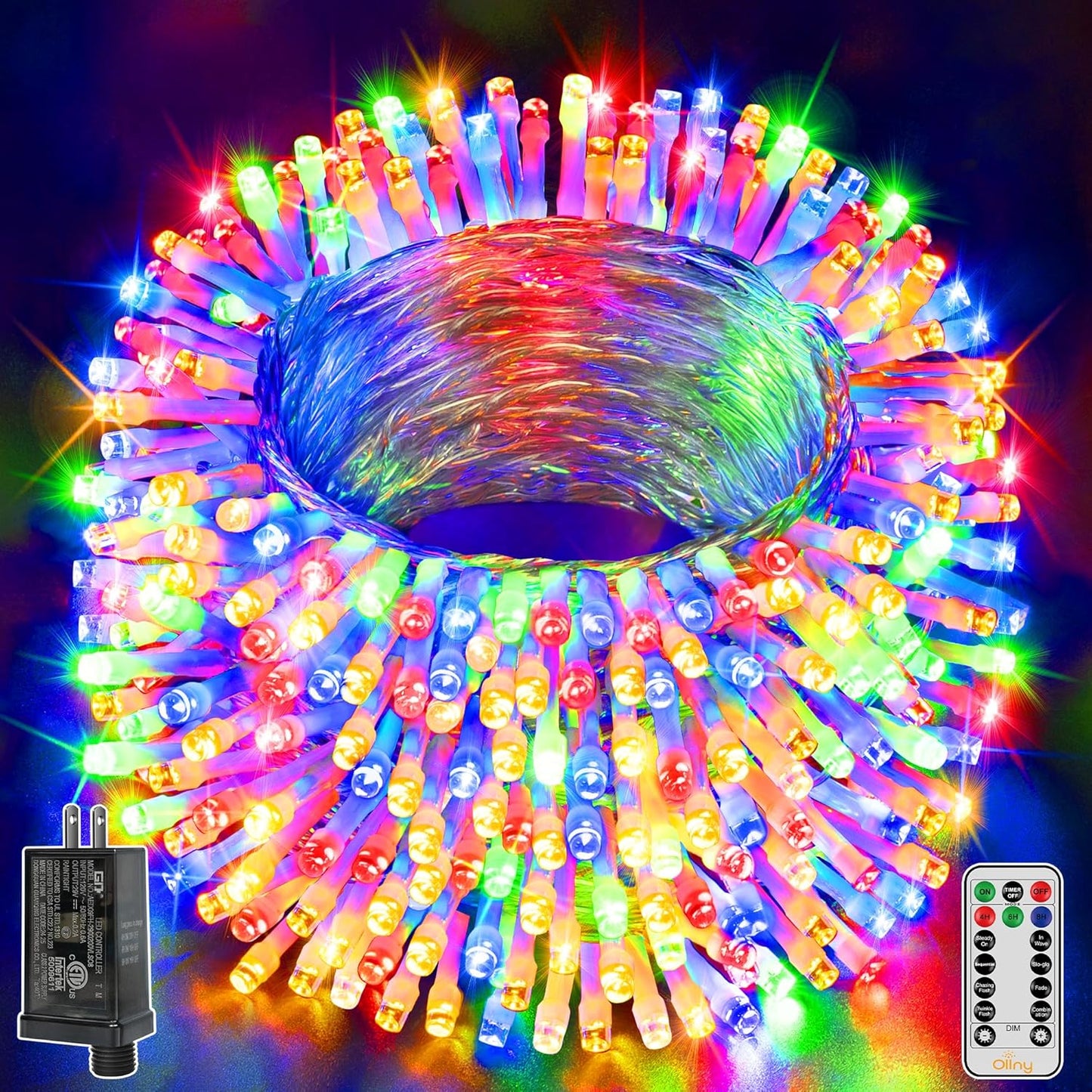 Ollny Christmas Lights Outdoor 400LED 131FT, Multicolor Fairy Lights with Remote 3 Timer, Plug in 8 Modes String Lights for Bedroom Indoor Outside House Party Xmas Decorations