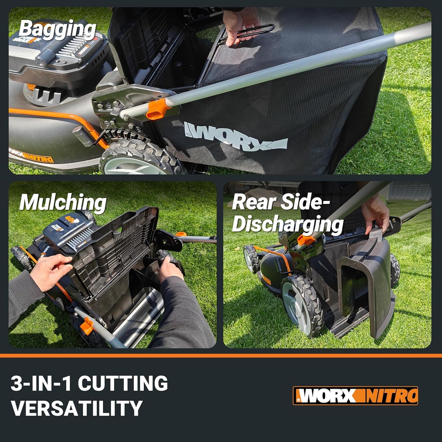 WORX Nitro 40V 21" Cordless Lawn Mower w/Aerodeck & Intellicut, Brushless Electric Mower Up to 1/2 Acre, Push Lawn Mower w/ 7-Position Height Adjustment WG752 – Batteries & Charger Included