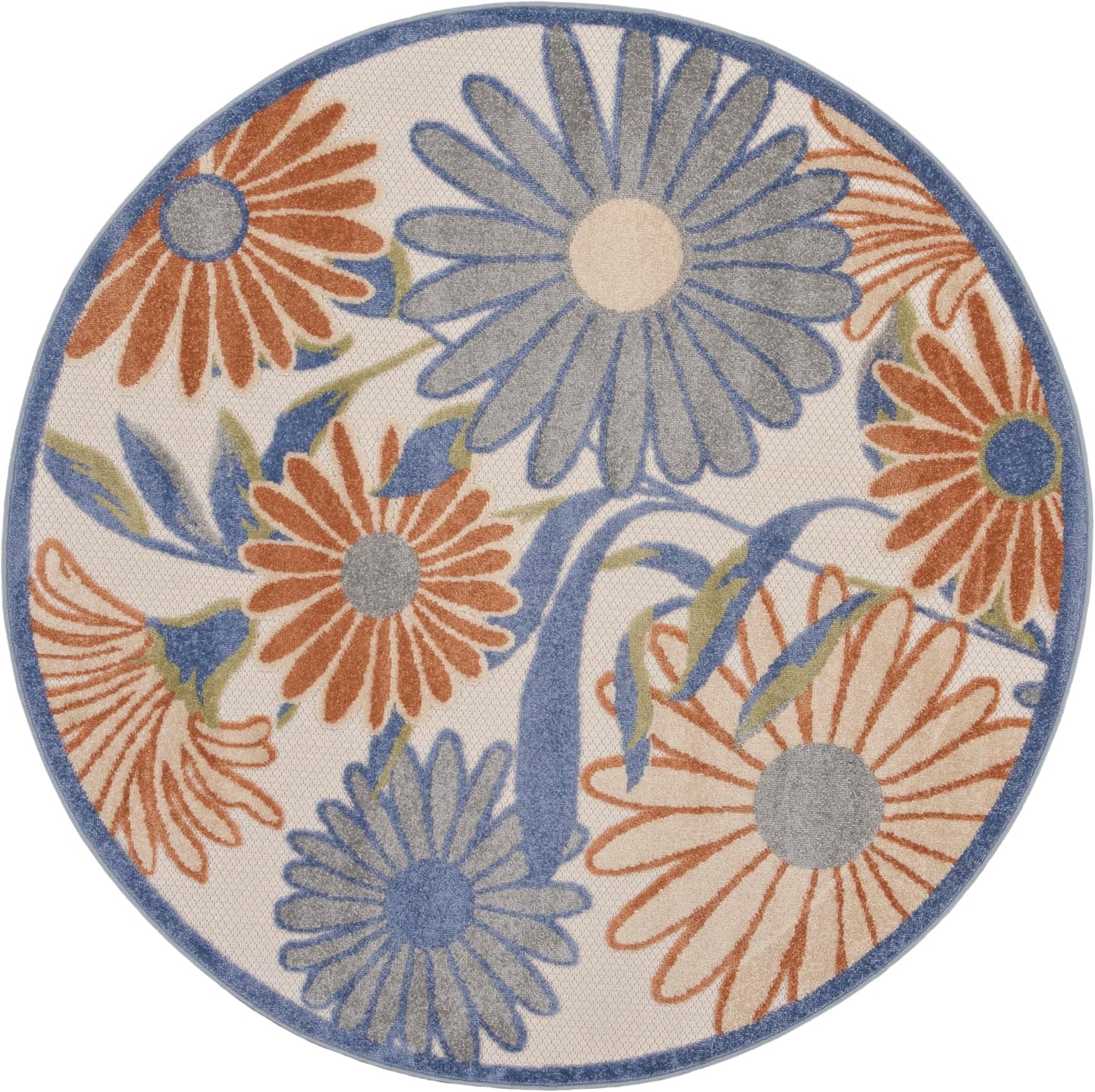 Nourison Home Aloha Beige Multicolor 5'3" x Round Area Rug - Easy Cleaning, Non Shedding, Bed Room, Living Room, Dining Room, Kitchen (5' x Round)