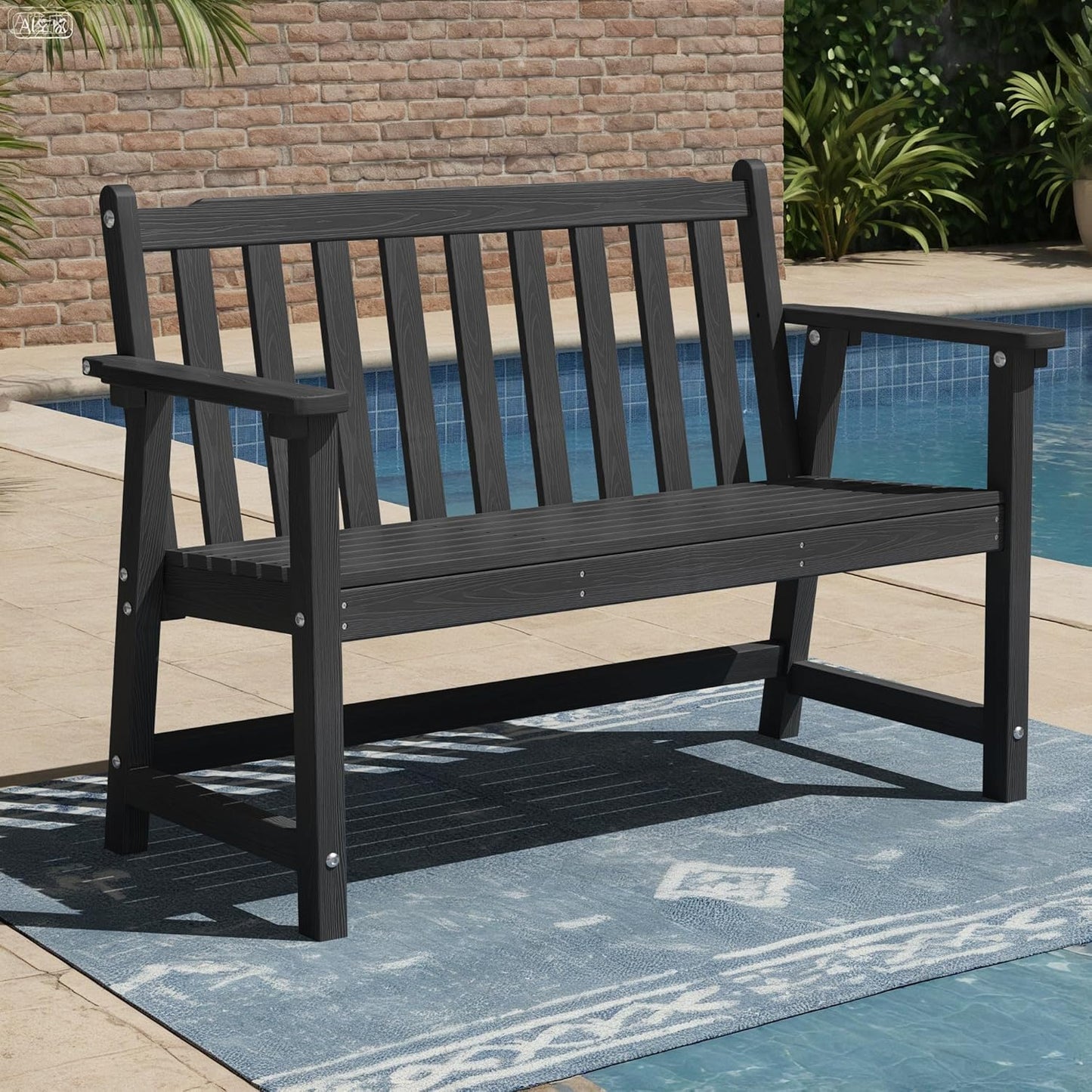 Ciokea 44" Outdoor Bench, HDPE Weatherproof Garden Bench, 2-Person Porch Benches with 550 Lbs, Waterproof Patio Benches for Outside Balcony Deck Backyard, Black