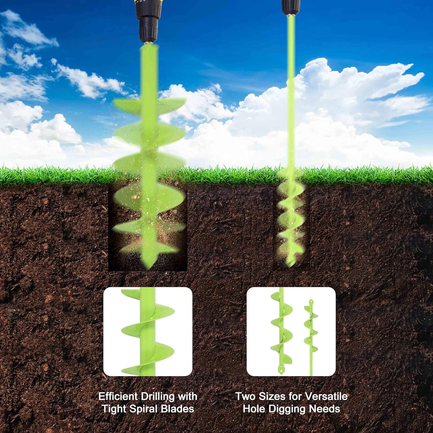 TCBWFY 2 Pack Garden Auger Drill Bit for Planting,3.5"x16" & 1.6"x16.5" Rapid Planter Bulb&Bedding Plant Auger,Earth Drill for 3/8" Hex Drive,Fence Post,Umbrella Hole Digger