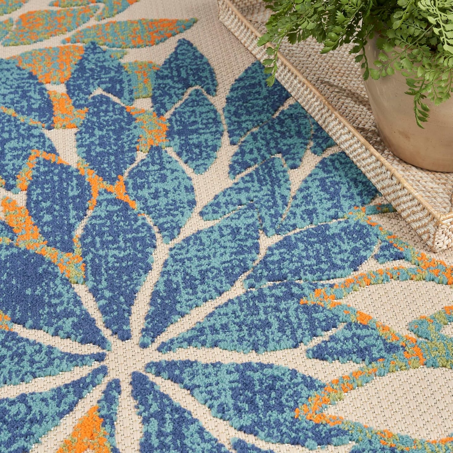 Nourison Home Aloha Indoor Outdoor Blue Green 6' x 9' Area Rug, Easy Cleaning, Non Shedding, Bed Room, Living Room, Dining Room, Backyard, Deck, Patio (6x9)