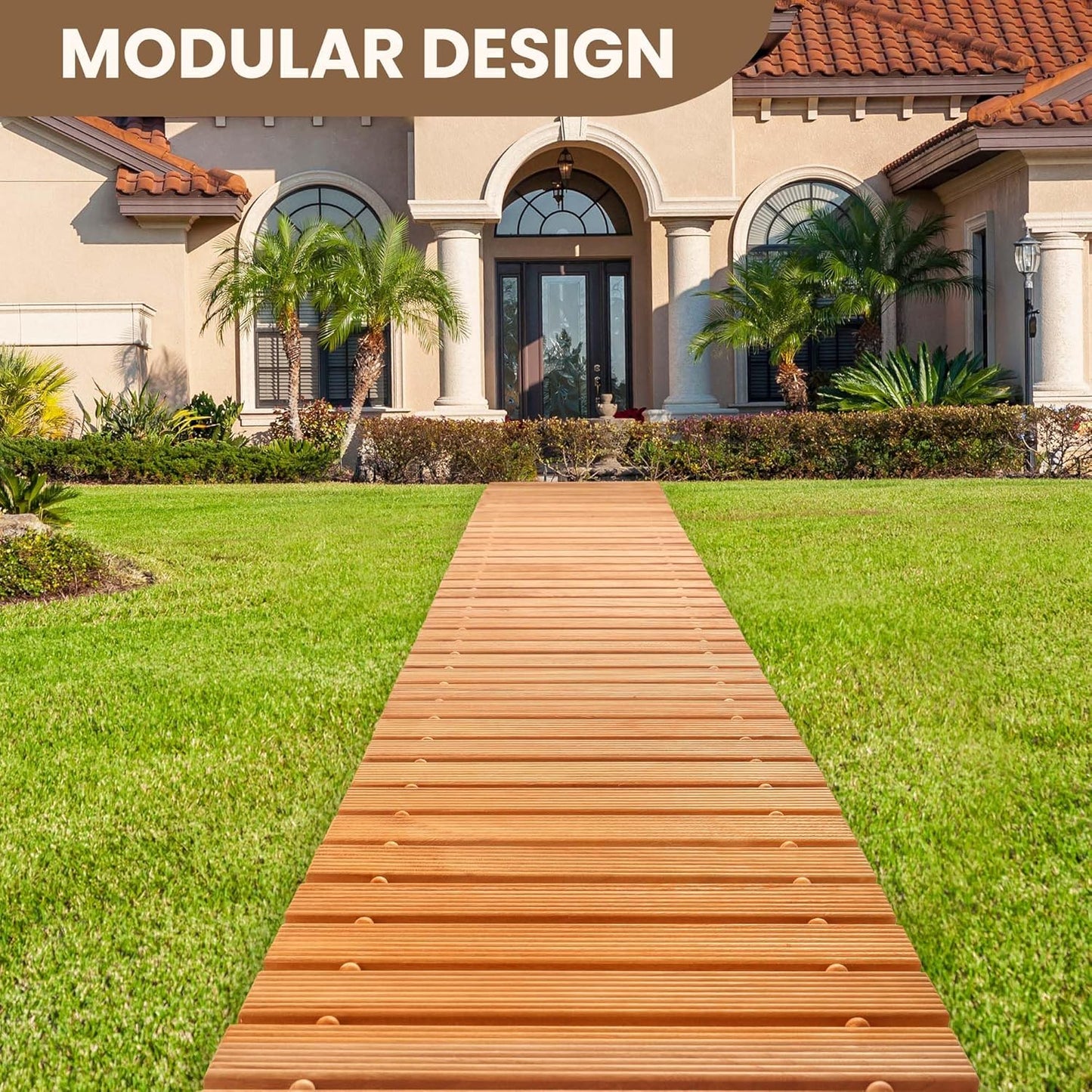 6FT Wooden Garden Pathway, Roll Out Walkway for Patio, Backyard and Outdoor Decor, Weatherproof, Non Slip and Easy to Install, Perfect for Beach, Wedding or Lawn (Natural)