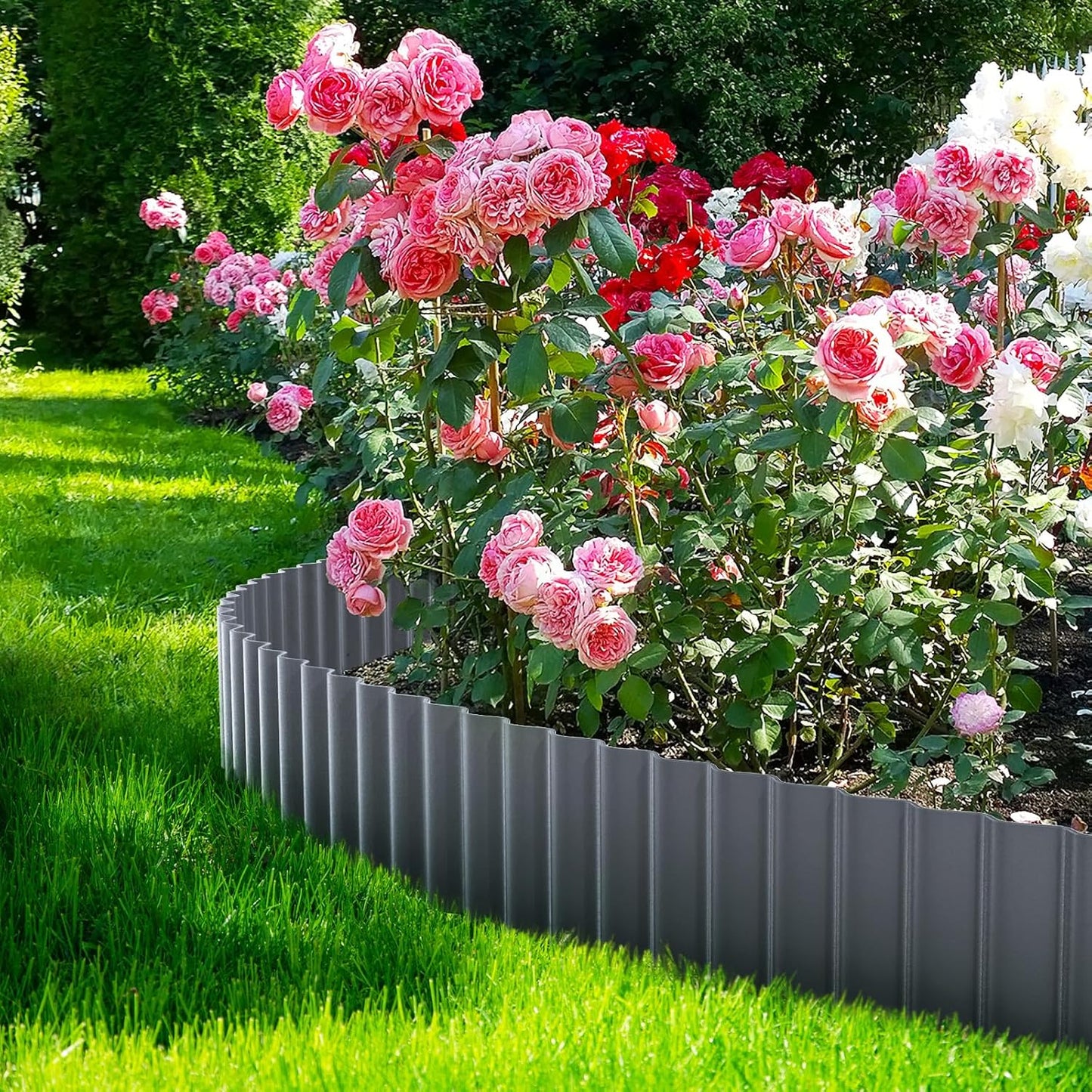 LAVEVE Corrugated Metal Garden Edging 12" x 20Ft, Landscape Edging Border for Lawn, Flower Bed, Garden Fence, Paver Edging (Dark Gray)