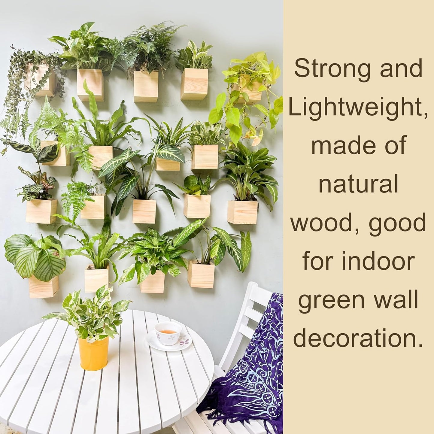 LaLaGreen Wooden Planter Box for Plants (4x4 Inch, 6 Pack) Small Square Wall Planters for Indoor Plant, Natural Wood Hanging Flower Boxes Herb Planter Table Centerpiece Modern Home Garden Office Decor