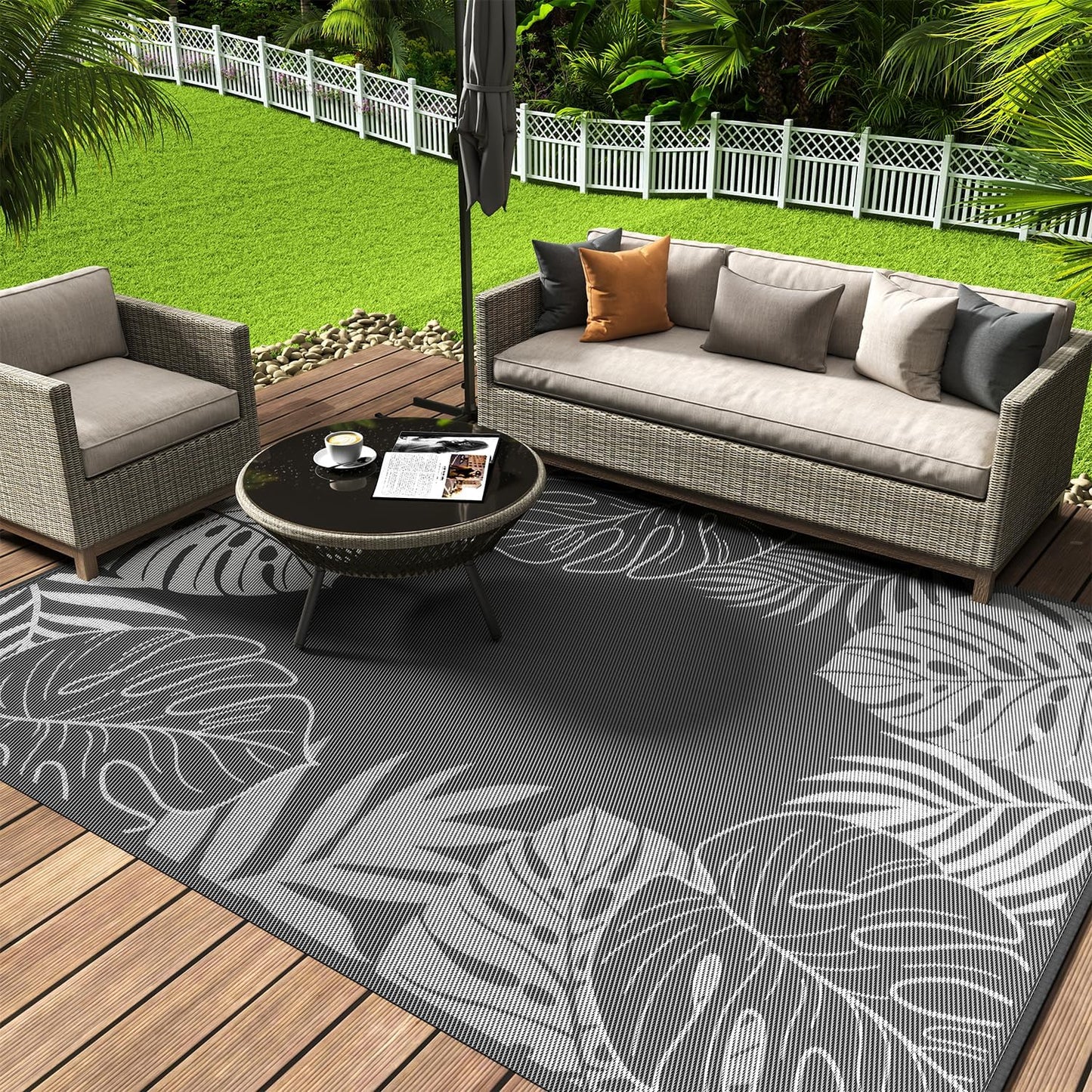 COCOER Tropical Outdoor Rug 6x9 Reversible-Waterproof Patio Rug-Quick Dry Outdoor Carpet-Outdoor Area Rugs Indoor Outdoor Rugs-Outside Rug Patio Decor for Porch Deck Balcony Backyard