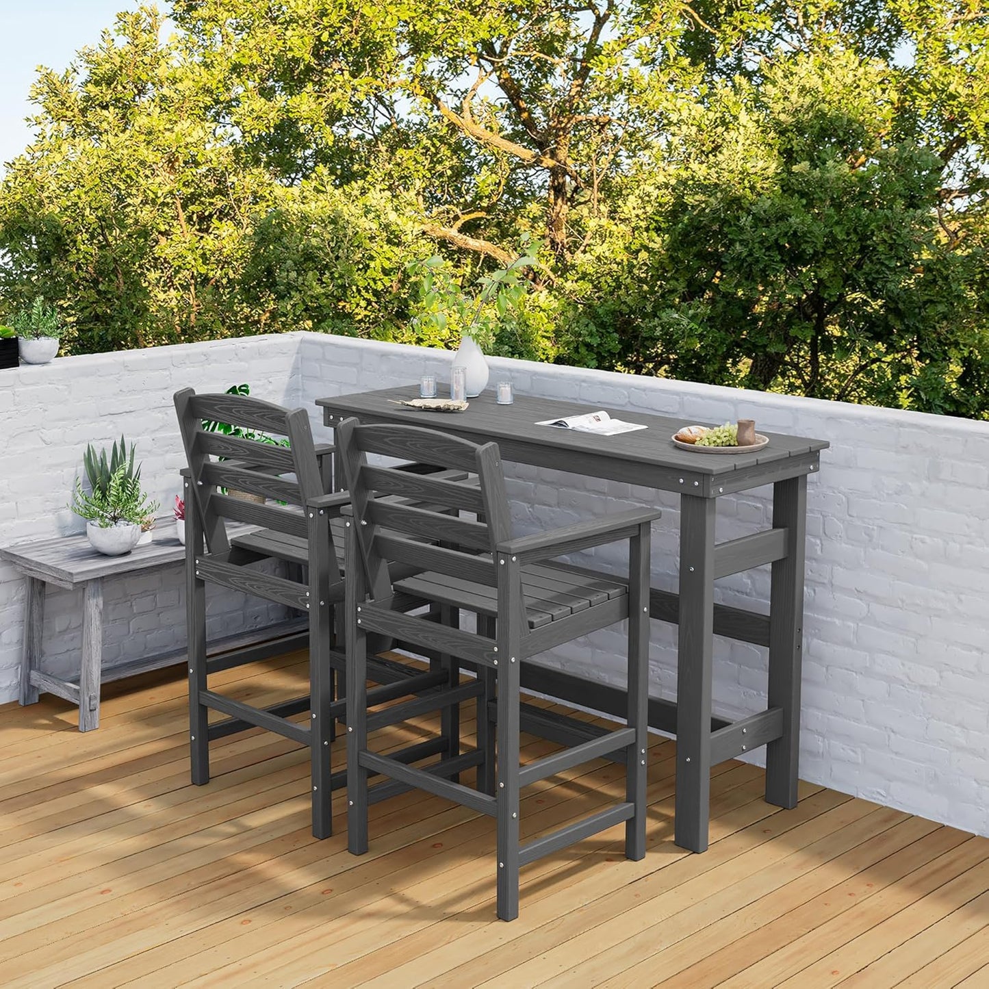 SERWALL 41" Outdoor Bar Table, All Weather HDPE Patio Bar Counter Height Table, Rectangle Patio Bar Table for Outside, Garden, Backyard, Balcony, Poolside, Grey