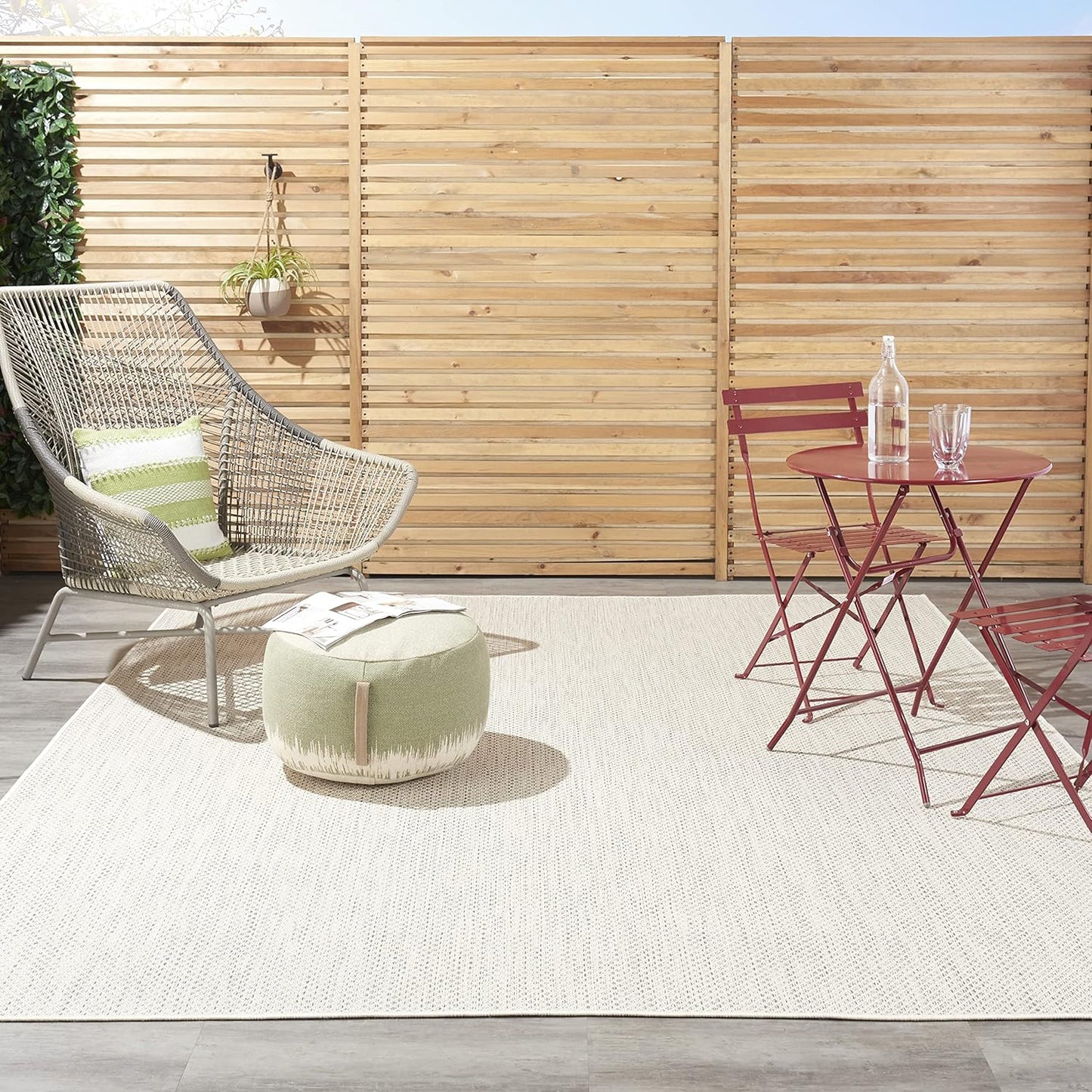 Nourison Home Courtyard Indoor/Outdoor Ivory Silver 7' x 10' Area Rug, Geometric, Easy Cleaning, Non Shedding, Bed Room, Living Room, Dining Room, Deck, Patio, Backyard (7x10)