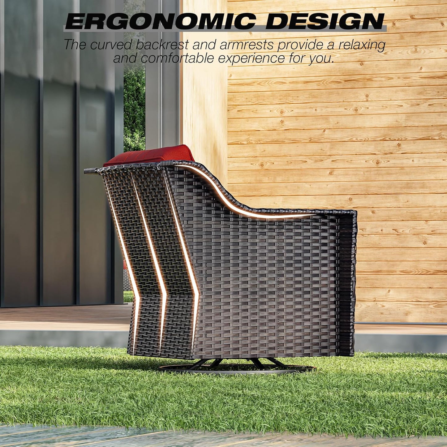 Joyside Outdoor Swivel Chair, Patio Swivel Chairs with Wide Armrest and Thick Cushions, Upgraded Large Size for Backyard, Garden, Poolside