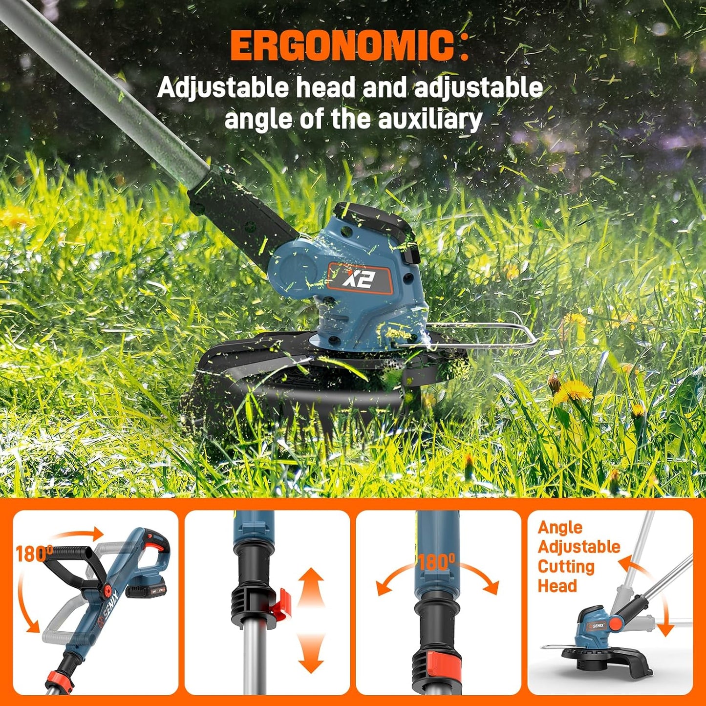 SENIX X2 20V 10'' Weed Wacker - 2 (2.5 Ah) Batteries, 2A Charger and Spool Included- X2GT-BDL