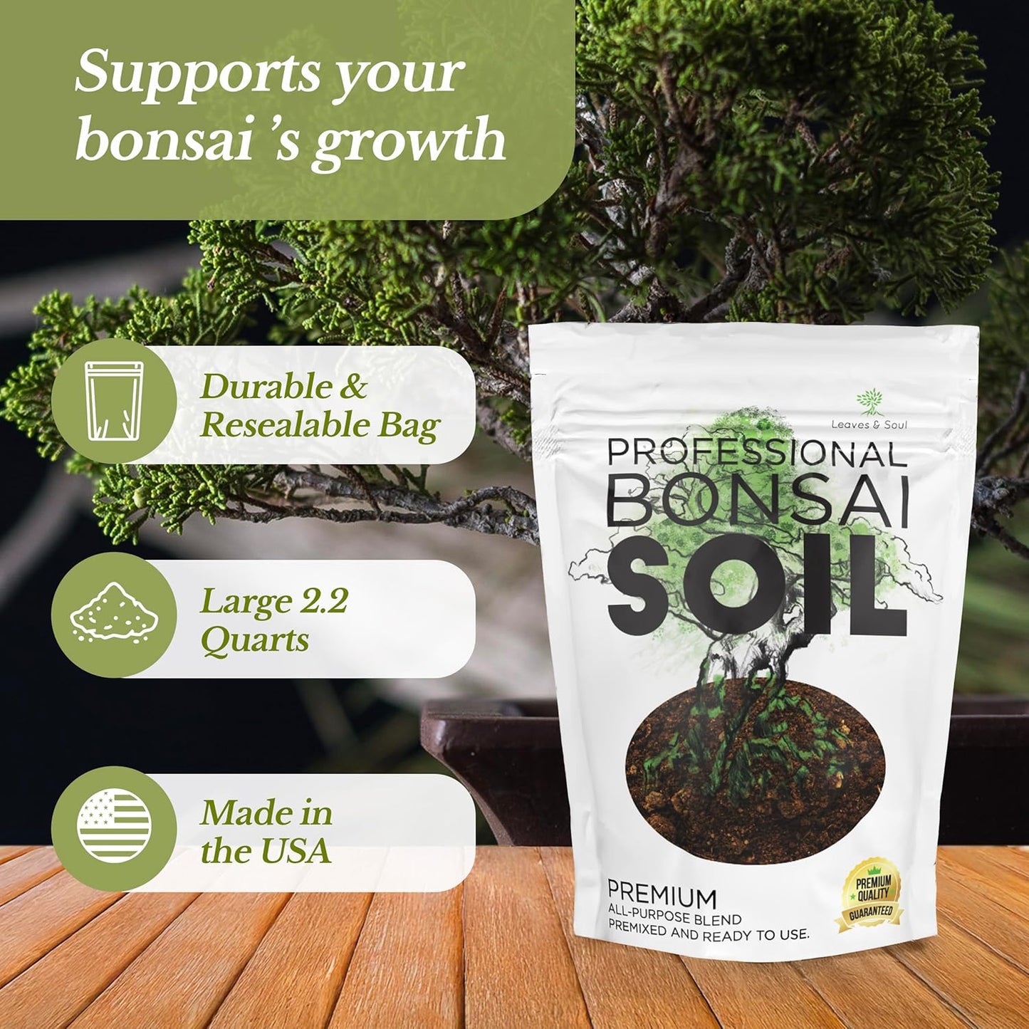 Bonsai Soil Premium All Purpose Blend | Pre-Mixed Ready to Use for Fast Drainage | Large 2.2 Quarts | Lava, Limestone Pearock, Calcined Clay and Pinebark | Made in USA