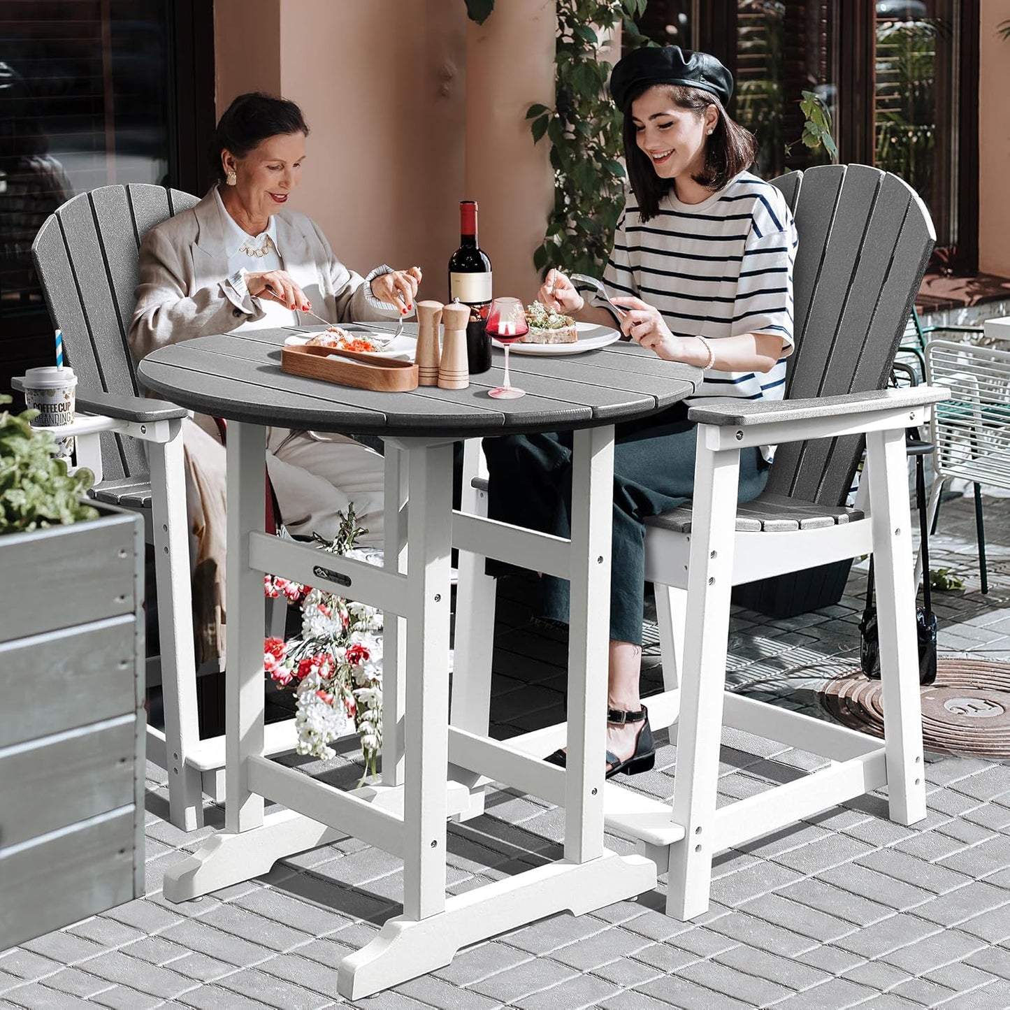 Patio Bar Tables, Weather Resistant 35" Round Outdoor Bar HDPE High Adirondack Side Table Plastic Height Table Pub for Balcony, Garden, Pool, Backyard, Fire Pit, Lawn, Apartment (Grey)