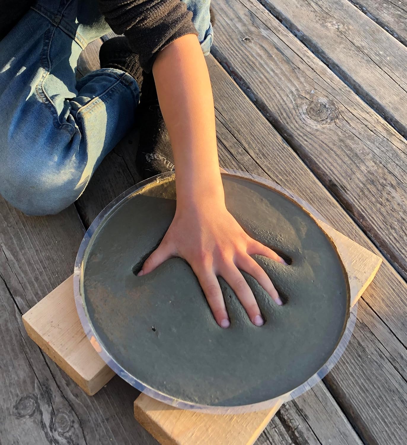 DIY Stepping Stone Kit with Color Pigment, Handprint Stepping Stone, Mother's Day Gift, Footprint Stepping Stone (10 Inch + Stamp Set, Yellow)
