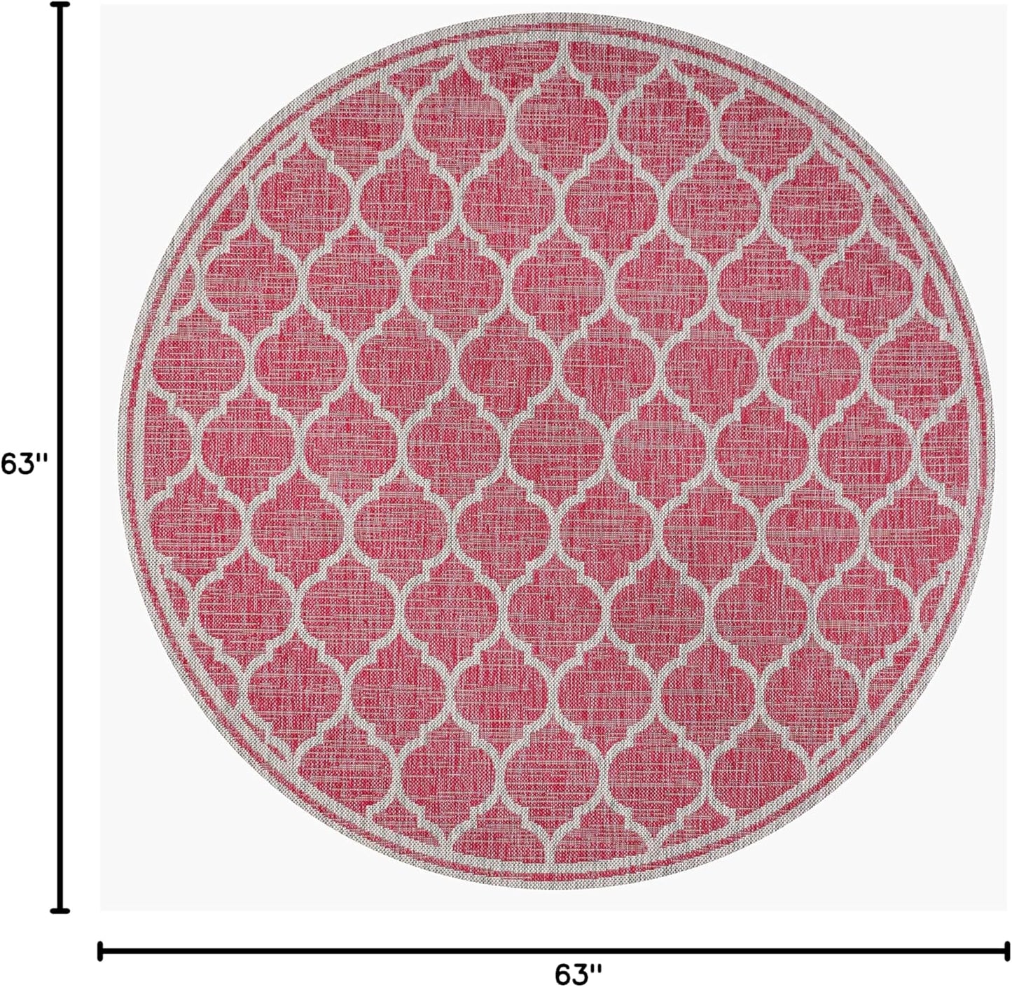 Eyely BMS109H-5R Santa Monica Trebol Moroccan Trellis Textured Weave Indoor/Outdoor Area Rug Coastal;Bohemian, Bedroom, Backyard, Patio, Easy-Cleaning, Non-Shedding, 5' Round, Fuchsia/Light Gray