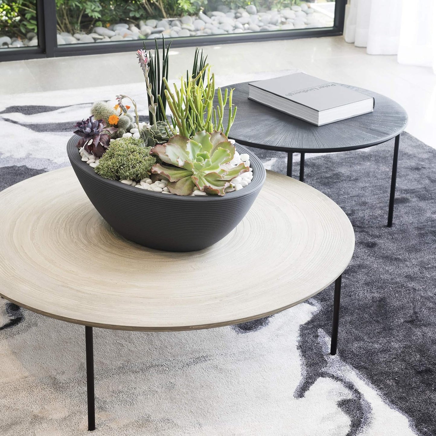 Crescent Garden Delano Oval Planter Bowl, Succulent Garden, Unique Indoor/Outdoor Double-Walled Plant Bowl with Plug- Oval Shape - 24" L x 17" W x 8" H (Midnight Blue)
