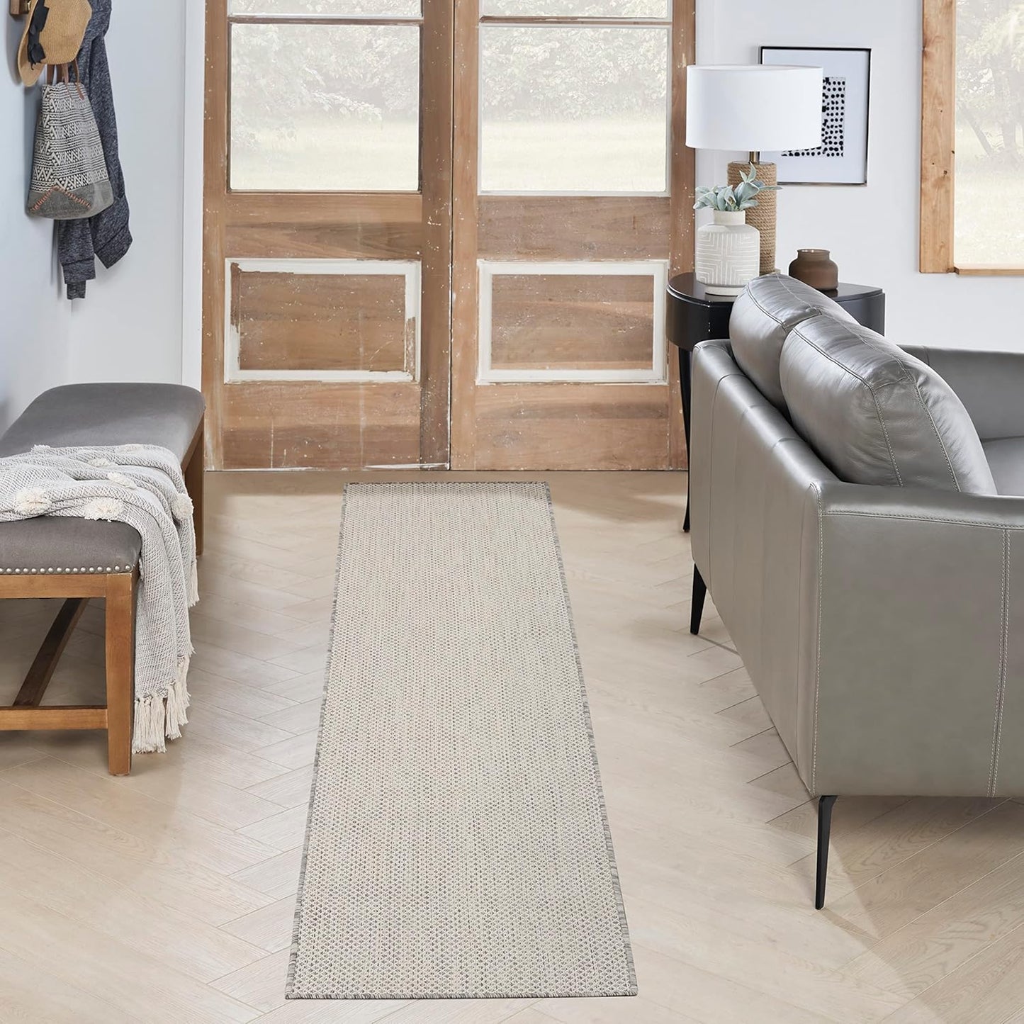 Nourison Home Courtyard Indoor/Outdoor Ivory/Silver 2'2" x 10' Area Rug, Easy Cleaning, Non Shedding, Bed Room, Living Room, Dining Room, Backyard, Deck, Patio (2x10)