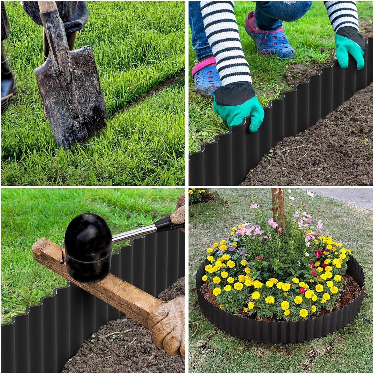 LAVEVE Corrugated Metal Garden Edging 8" x 20Ft, Landscape Edging Border for Lawn, Flower Bed, Garden Fence, Paver Edging (Black)