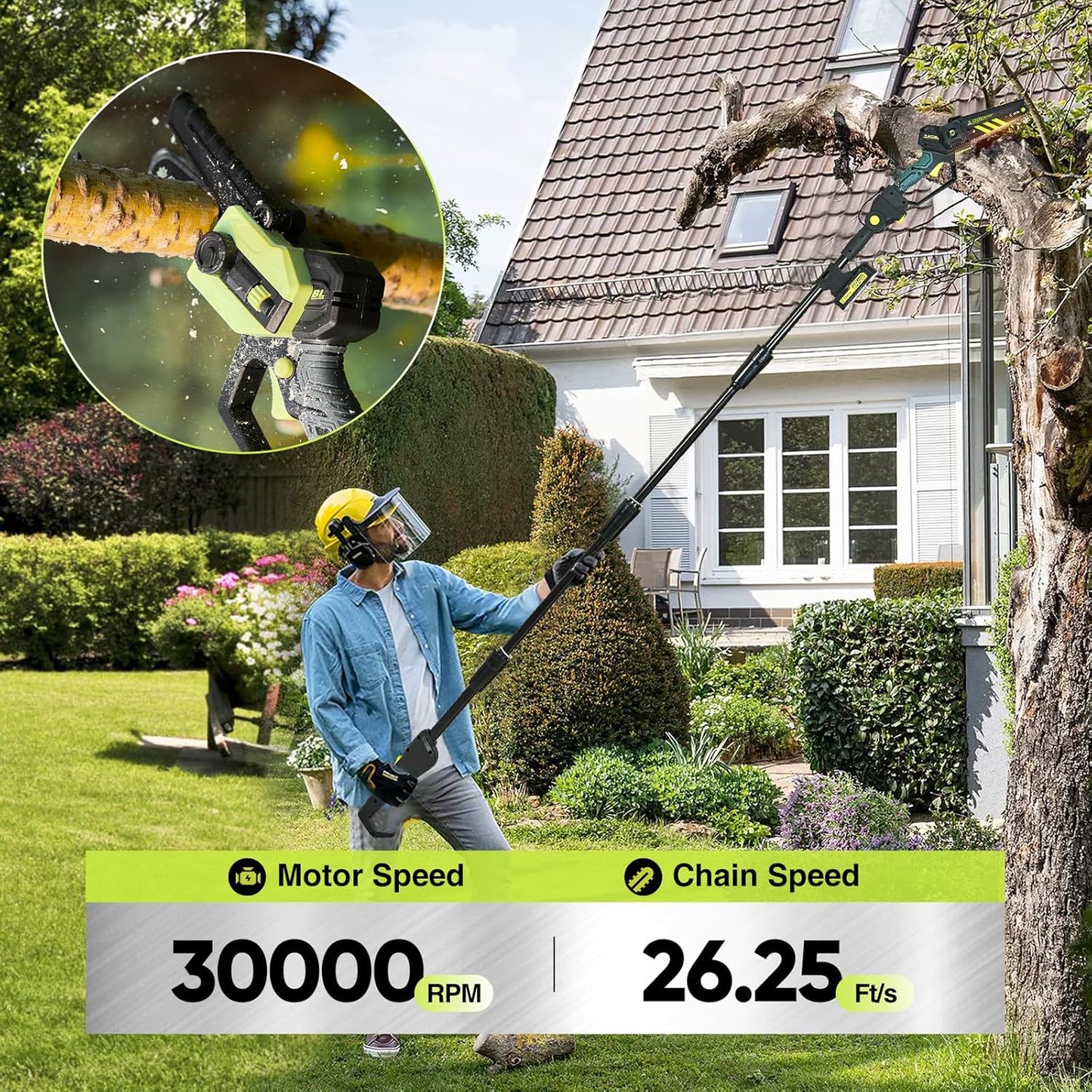 Saker Cordless Pole Saw and Mini Chainsaw,2-IN-1 Pole Chainsaws,Brushless Electric Pole Saws Battery Powered 6 Inch Chain Saw, 78.74 Inch Max Reach Tree Trimmer Pole Saw(1 Battery)