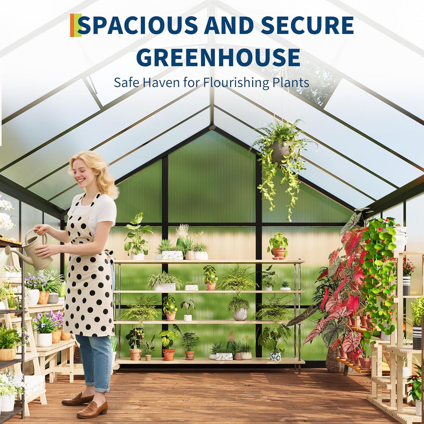 6x8 FT Greenhouse, Easy Assembly Aluminum Polycarbonate Greenhouses for Outdoors with Roof Vent and Ground Nails, Heavy Duty Aluminum Walk-in Greenhouse for Backyard, Sliding Lockable Door, Black