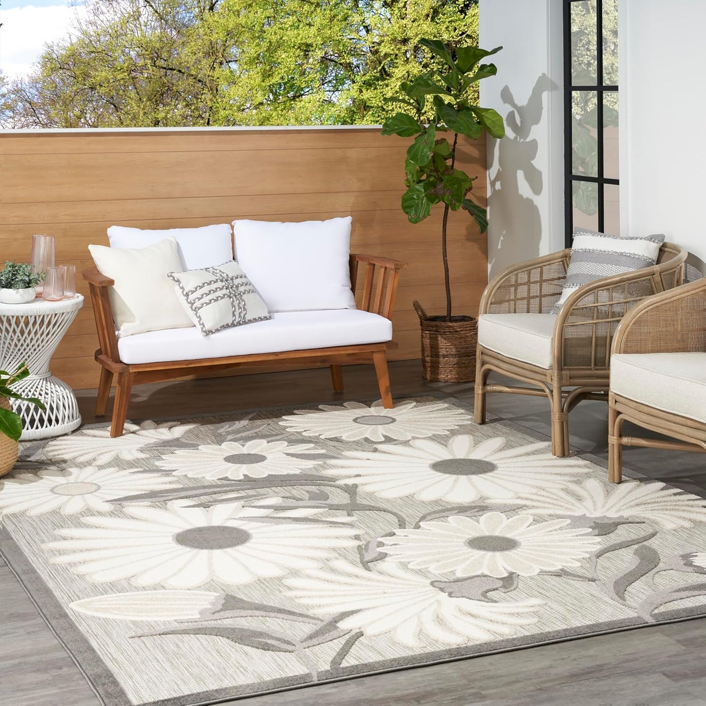 Nourison Home Aloha Indoor-Outdoor Beige 7' x 10' Area Rug, Easy Cleaning, Non Shedding, Bed Room, Living Room, Dining Room, Kitchen (7x10)