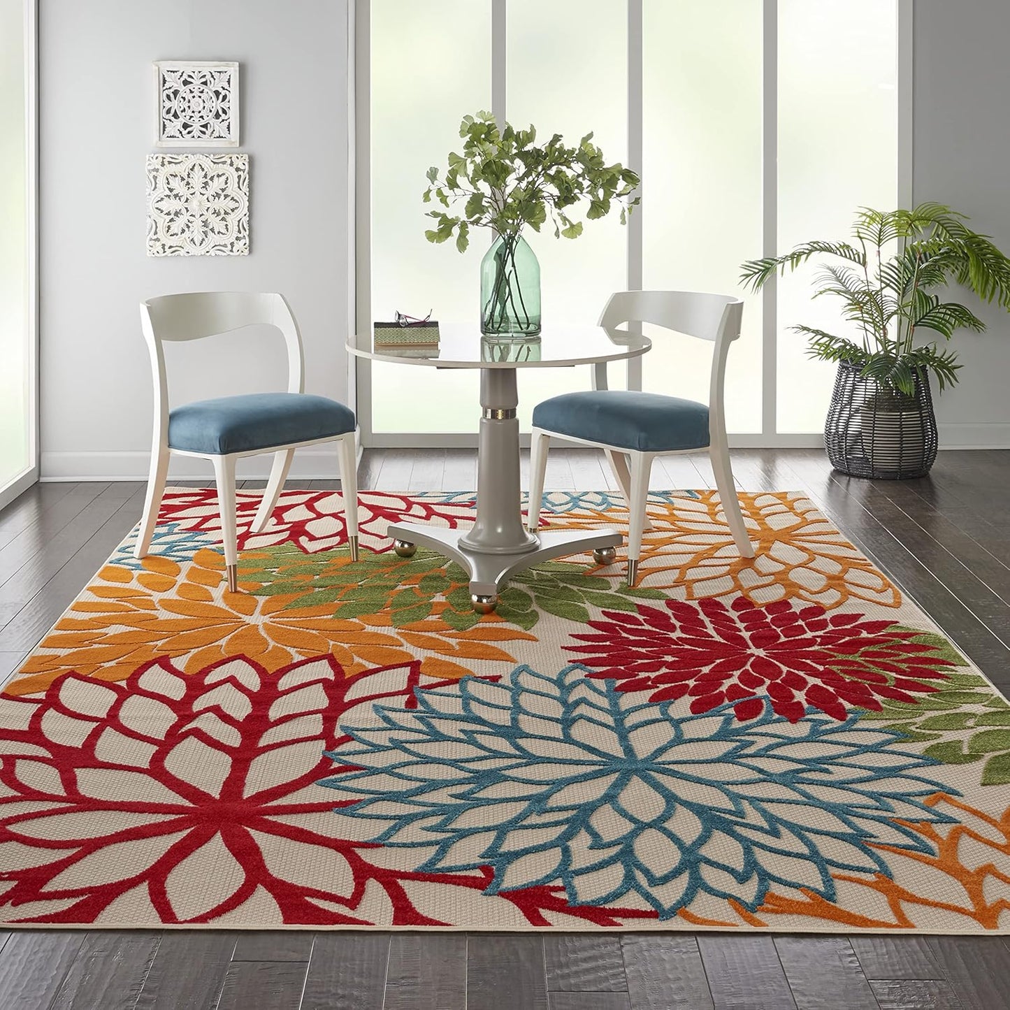 Nourison Aloha Indoor/Outdoor Green 6' x 9' Area Rug, Easy Cleaning, Non Shedding, Bed Room, Living Room, Dining Room, Deck, Backyard, Patio (6x9)