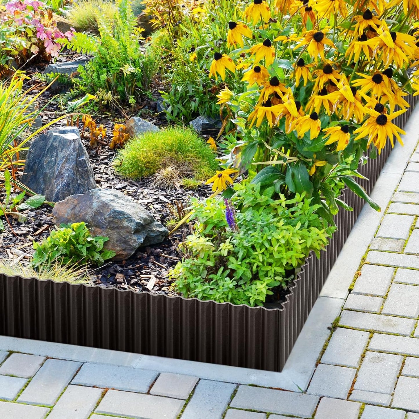 LAVEVE Corrugated Metal Garden Edging 6" x 10Ft, Landscape Edging Border for Lawn, Flower Bed, Garden Fence, Paver Edging (Black)