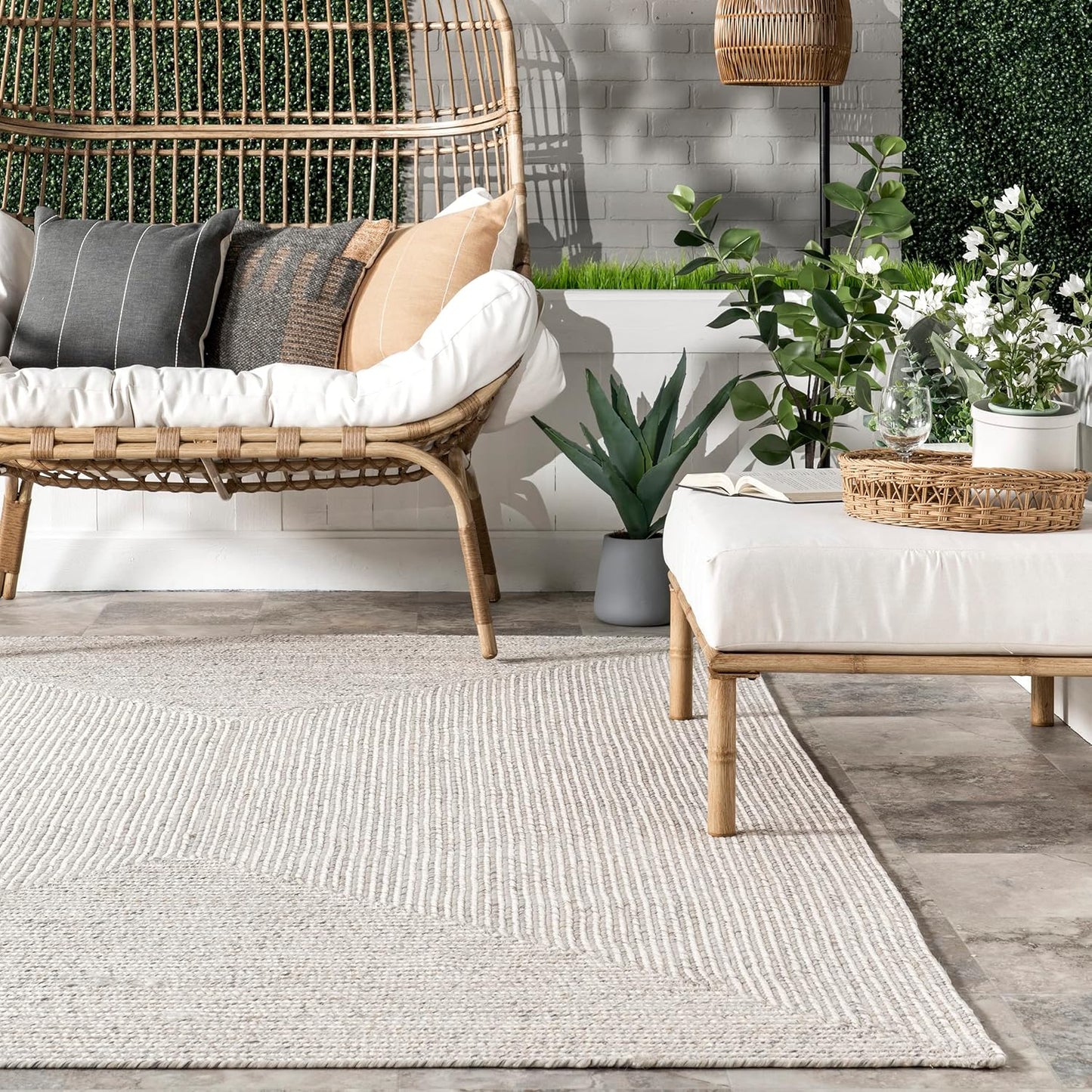 nuLOOM 2' x 12' Solid Hand Braided Indoor/Outdoor Area Rug, Pet-Friendly, High Traffic, Weather Resistant, for Patio, Balcony, Bedroom, Living, Dining Room, Wynn Ivory