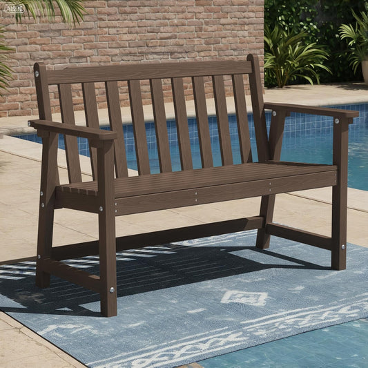 Ciokea 44" Outdoor Bench, HDPE Weatherproof Garden Bench, 2-Person Porch Benches with 550 Lbs, Waterproof Patio Benches for Outside Balcony Deck Backyard, Brown
