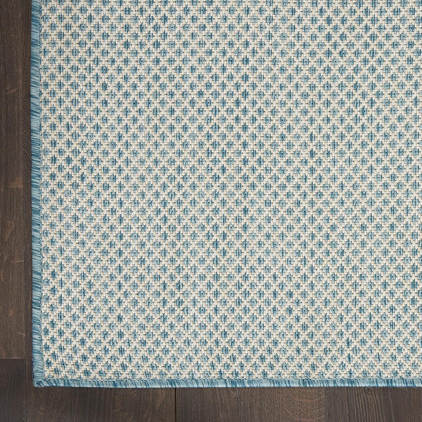 Nourison Home Courtyard Indoor/Outdoor Ivory/Aqua 8' x Square Area Rug, Easy Clean, Non Shedding, Bed Room, Living Room, Dining Room, Backyard, Deck, Patio (8 Square)