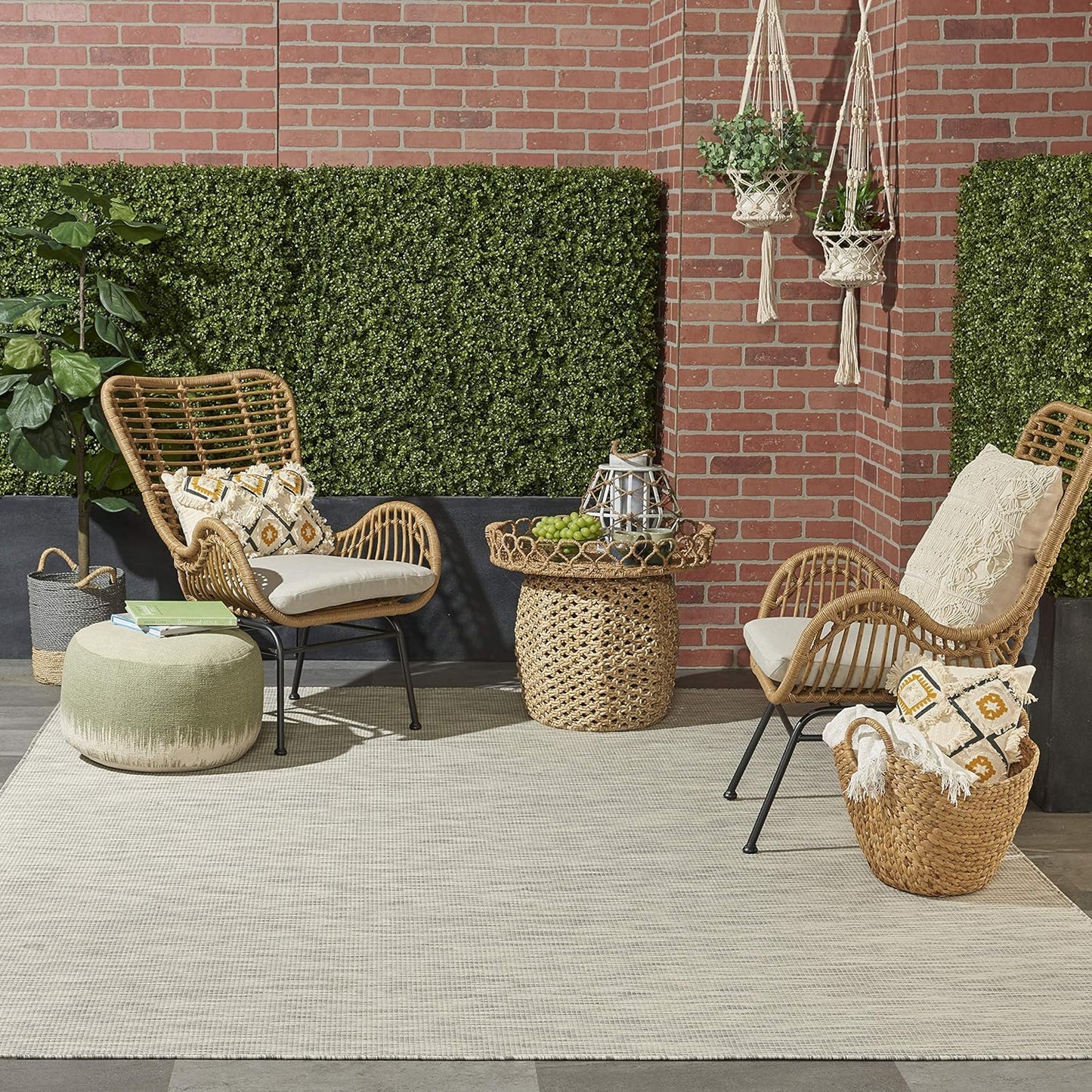 Nourison Positano Indoor/Outdoor Light Grey 10' x 14' Area Rug, Easy Cleaning, Non Shedding, Bed Room, Living Room, Dining Room, Backyard, Deck, Patio (10x14)