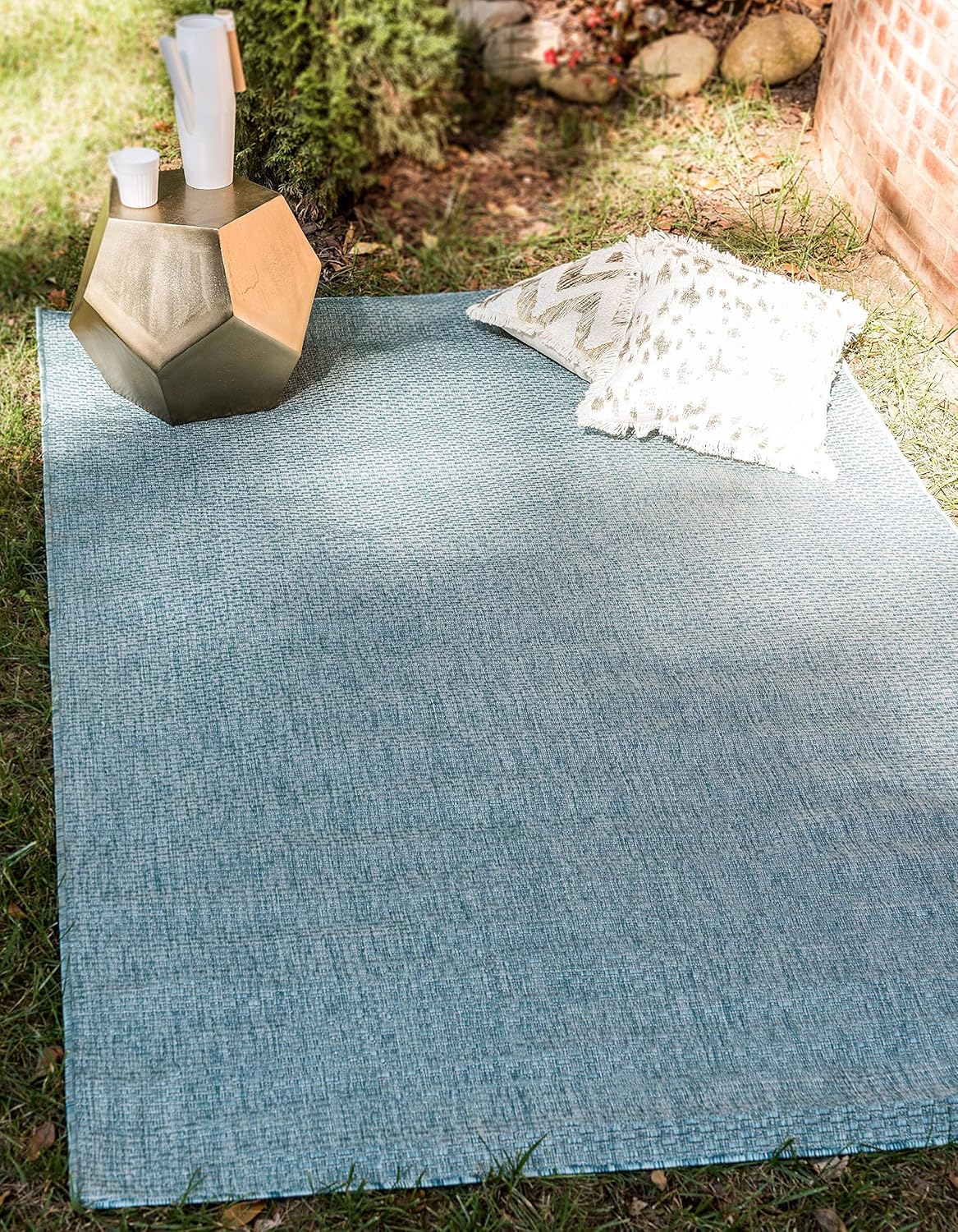 Unique Loom Collection Casual Transitional Solid Heathered Indoor/Outdoor Flatweave Area Rug (7' 1" x 10' Rectangle, Aquamarine/Ivory)