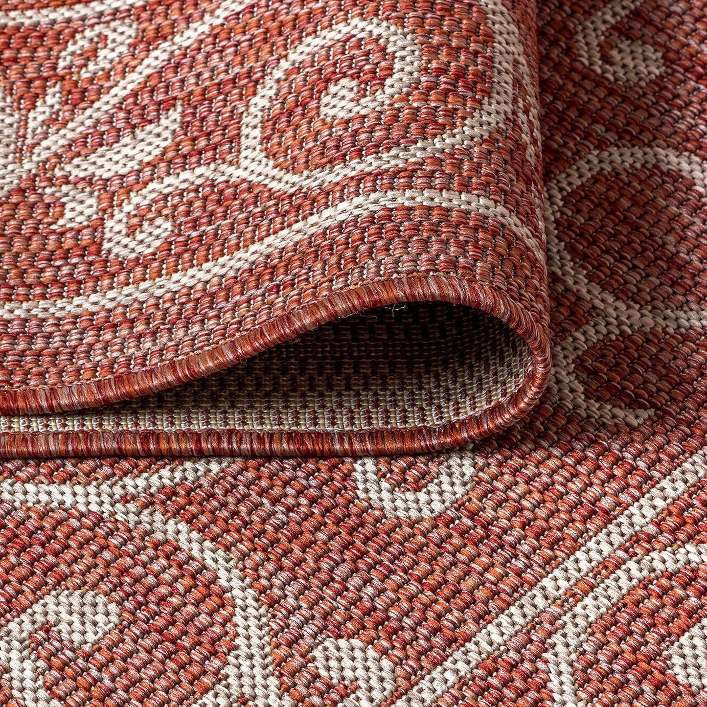 JONATHAN Y SMB106B-4SQ Charleston Vintage Filigree Textured Weave Red/Beige 4' Square Indoor/Outdoor Area Rug, Pet Friendly, Non-Shedding, Stain Resistant, Easy-Cleaning for Backyard, Patio, Porch