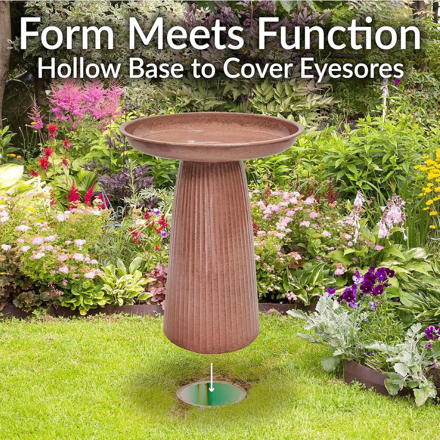 Sunnydaze Gleeful Garden Metal Bird Bath for Outdoors - Large Decorative Iron Birdbath - 23-Inch - Canyon Clay Glaze