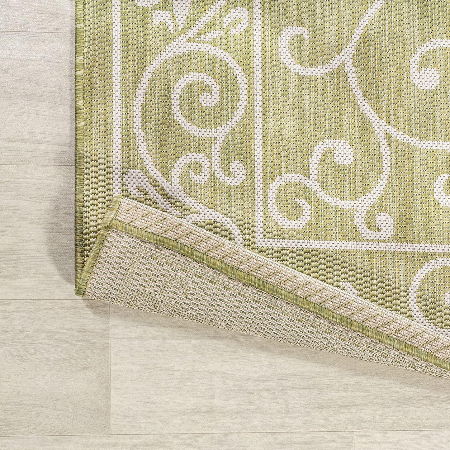 JONATHAN Y SMB106H-8 Charleston Vintage Filigree Textured Weave Indoor Outdoor Area Rug, Coastal,Traditional,Transitional Easy Clean,Bedroom,Kitchen,Backyard,Patio, Non-Shed, Green/Cream, 8 X 10